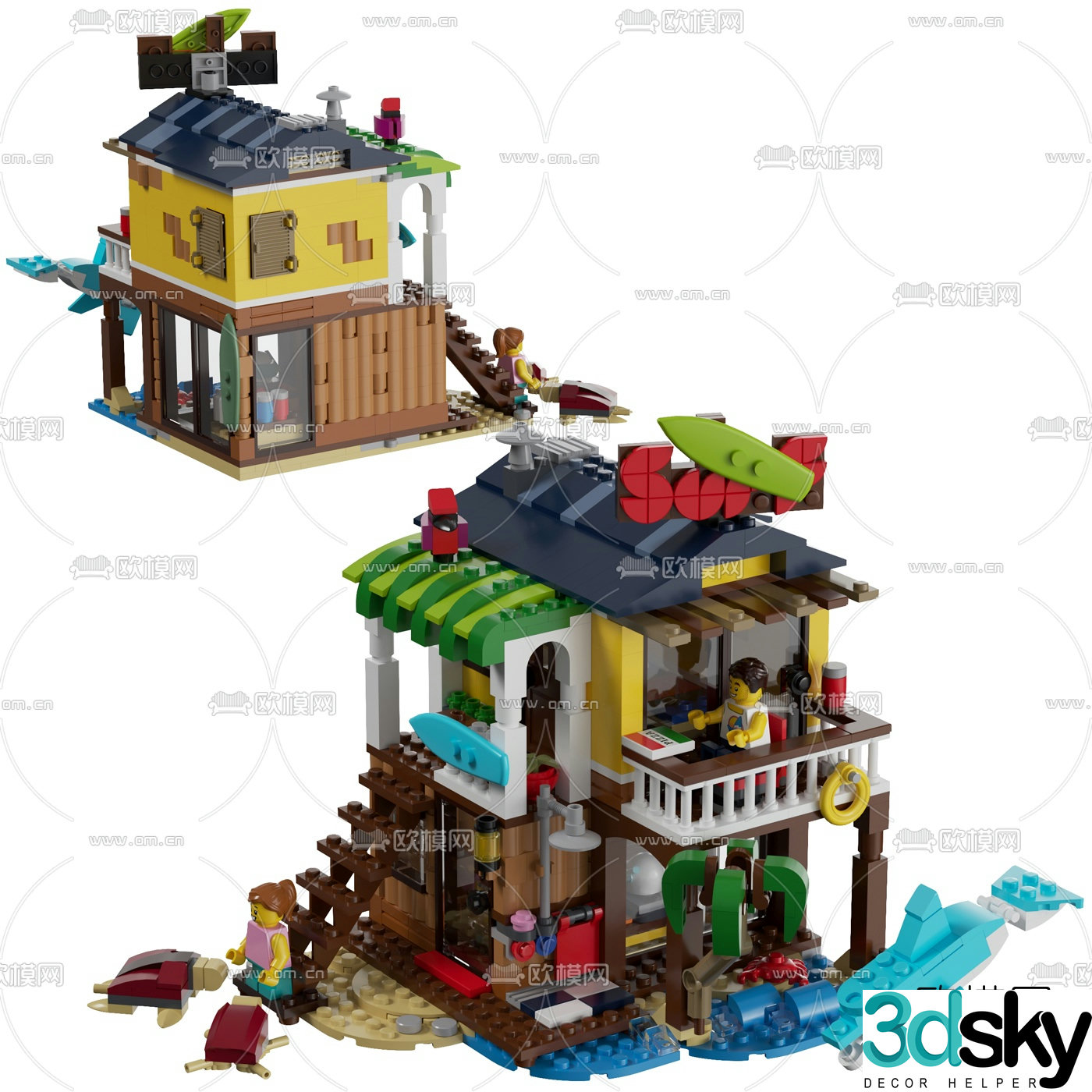 Modern building block beach hut toy 3d model