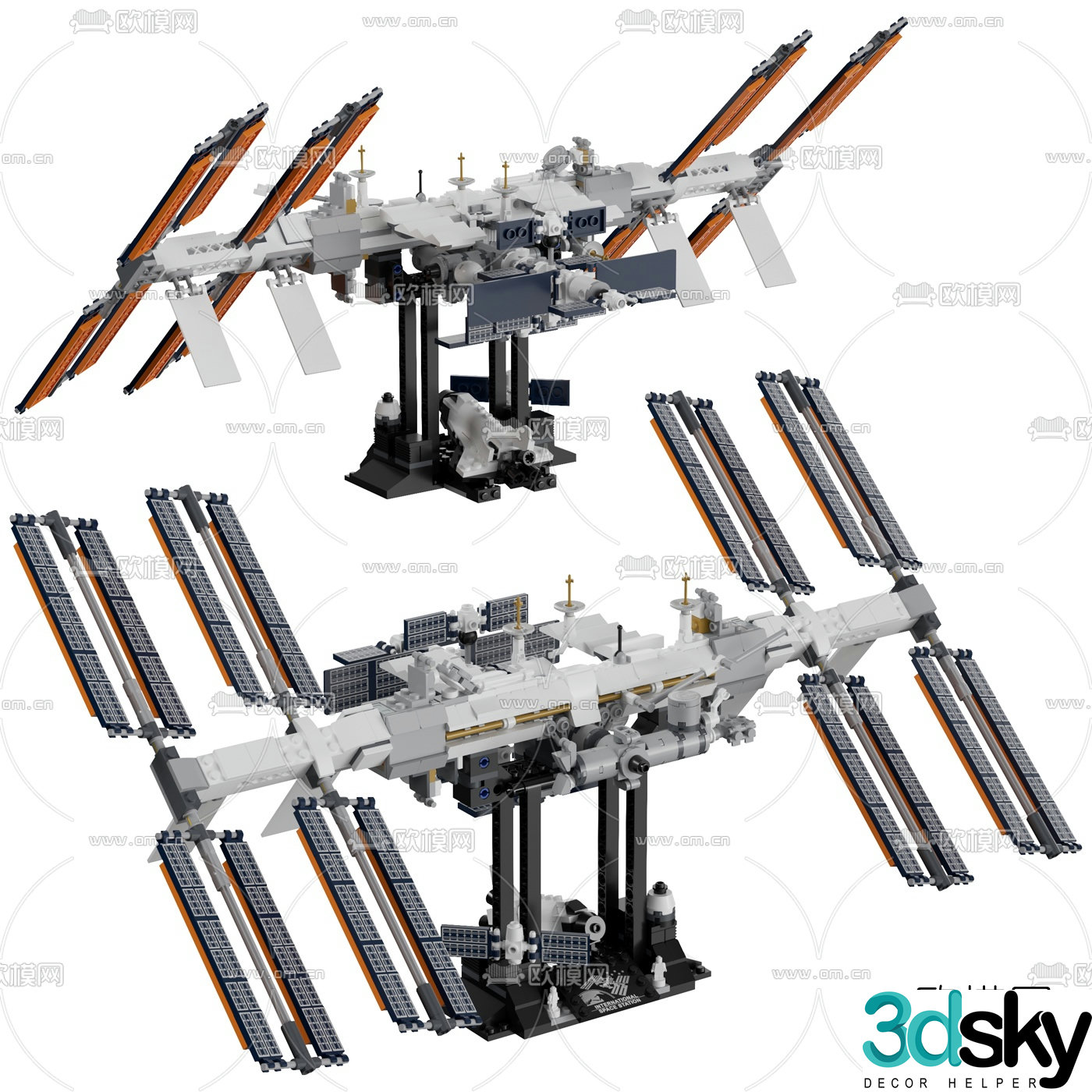 Modern building block international space station 3d model