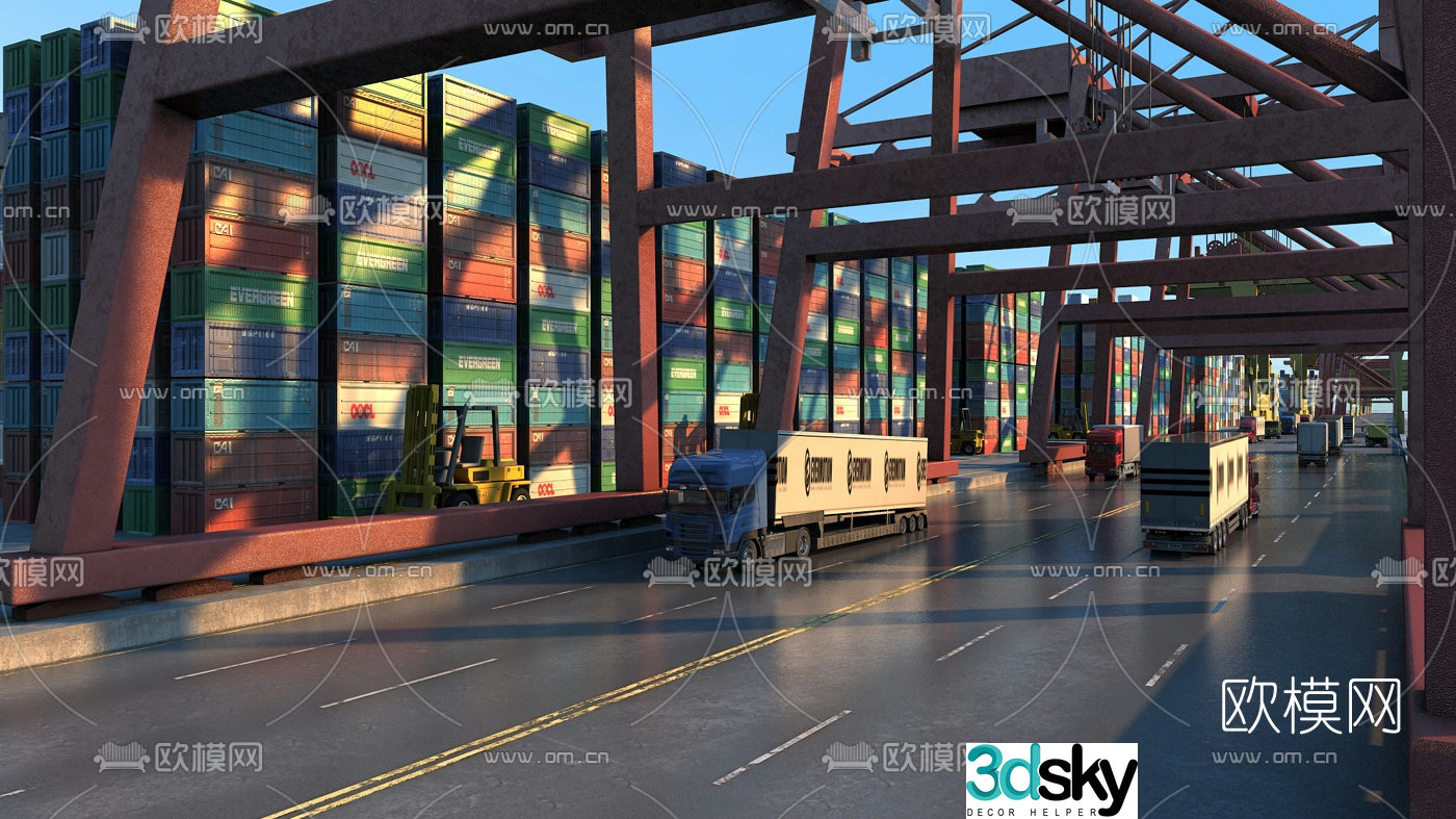 Modern port container yard 3d model