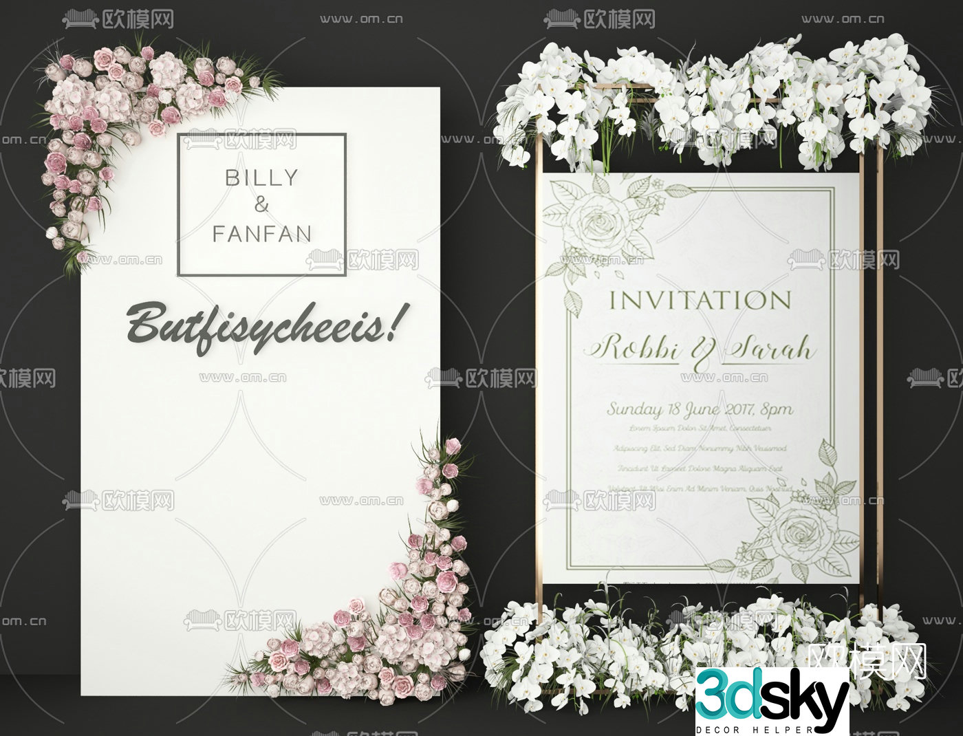Modern wedding floral poster display stand 3d model