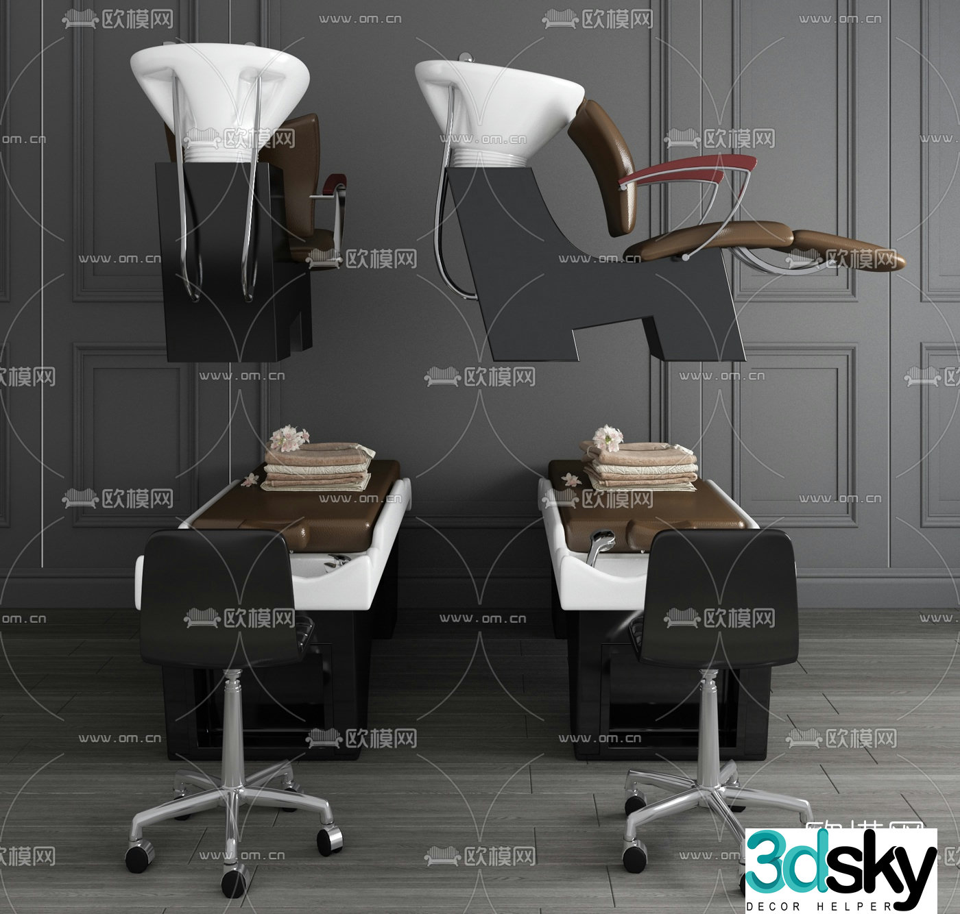 Modern barber shop shampoo bed massage bed 3d model
