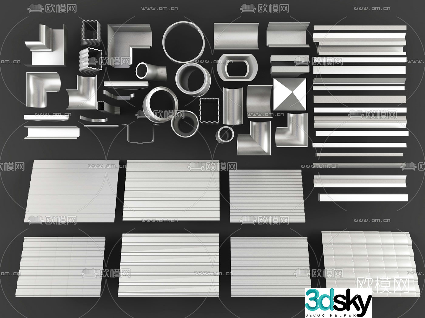 Modern pipe shingle combination 3d model