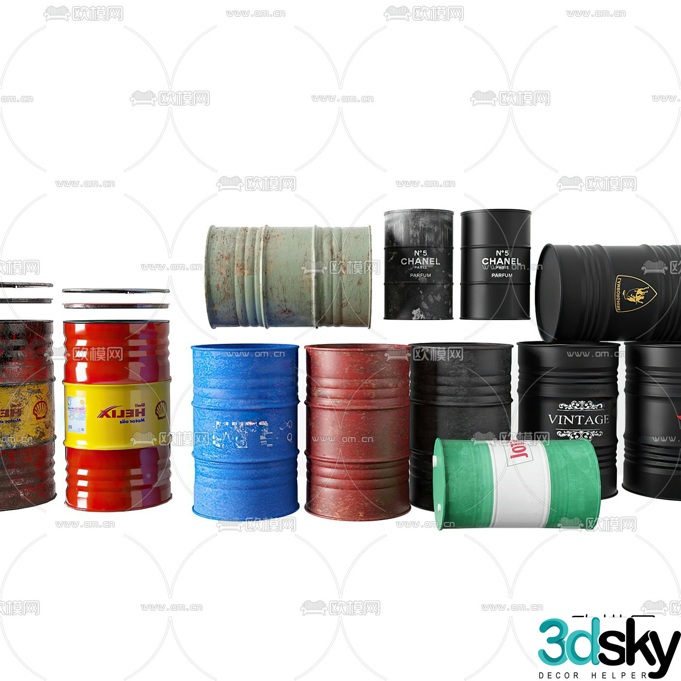 Industrial style oil barrel iron barrel 3D model