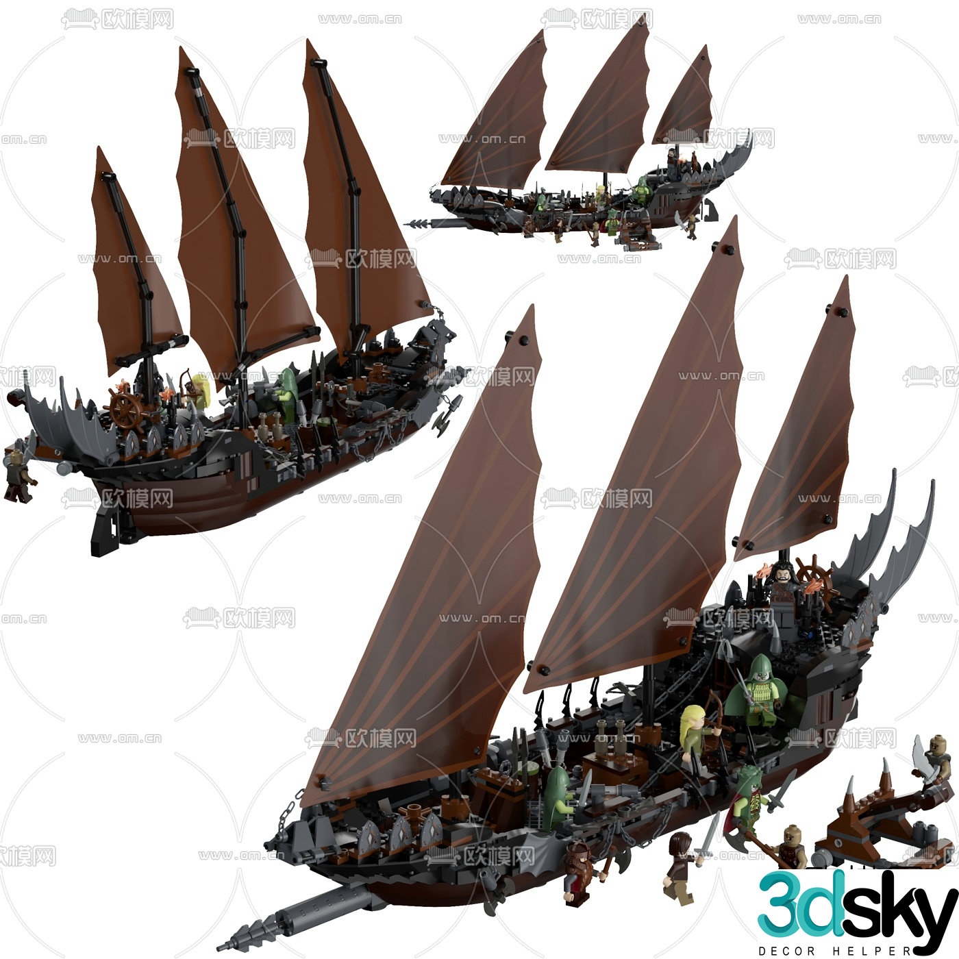Modern building block Lord of the Rings ghost ship 3d model