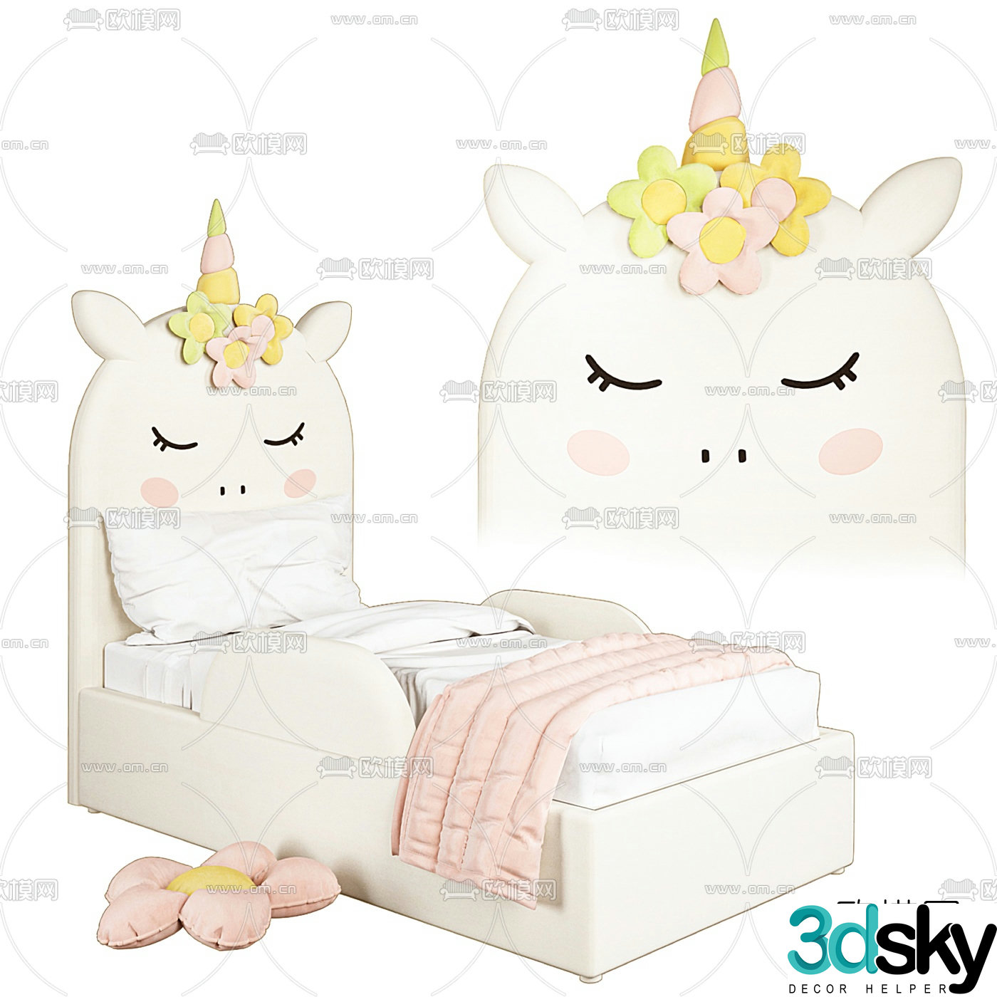 Modern fabric unicorn children’s bed 3d model