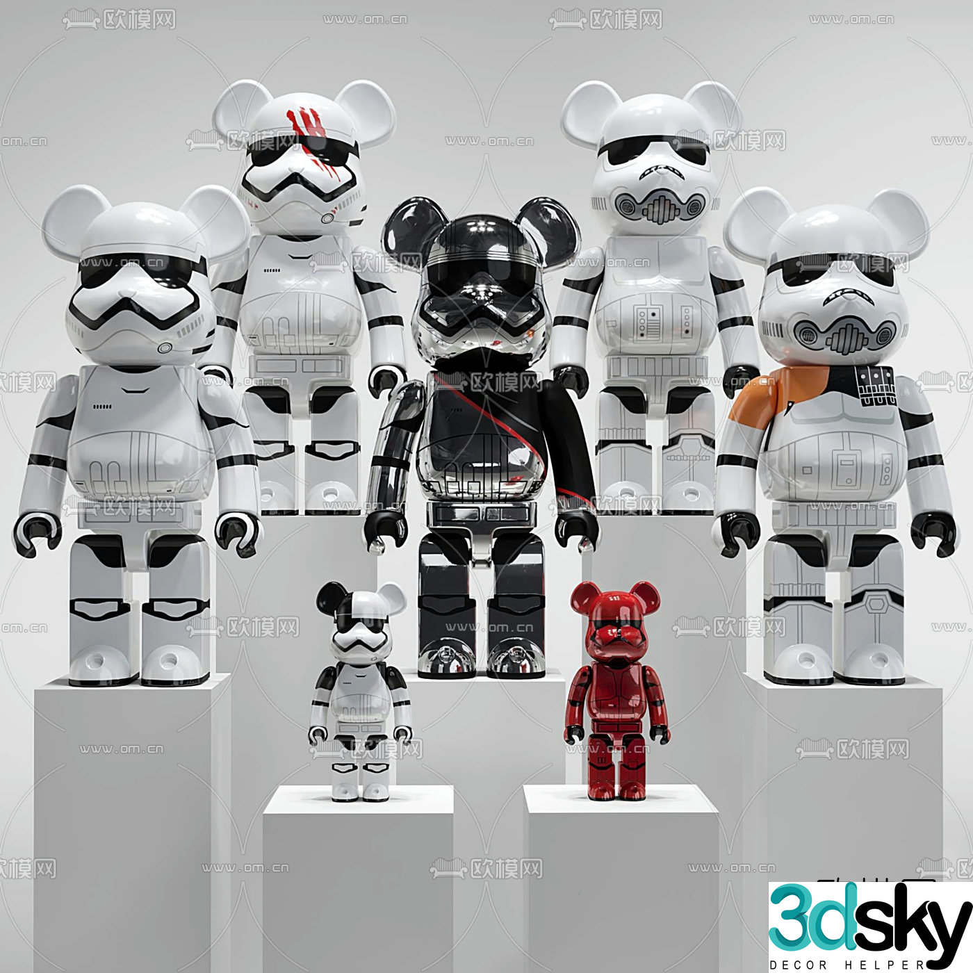 Modern violent bear doll sculpture 3d model