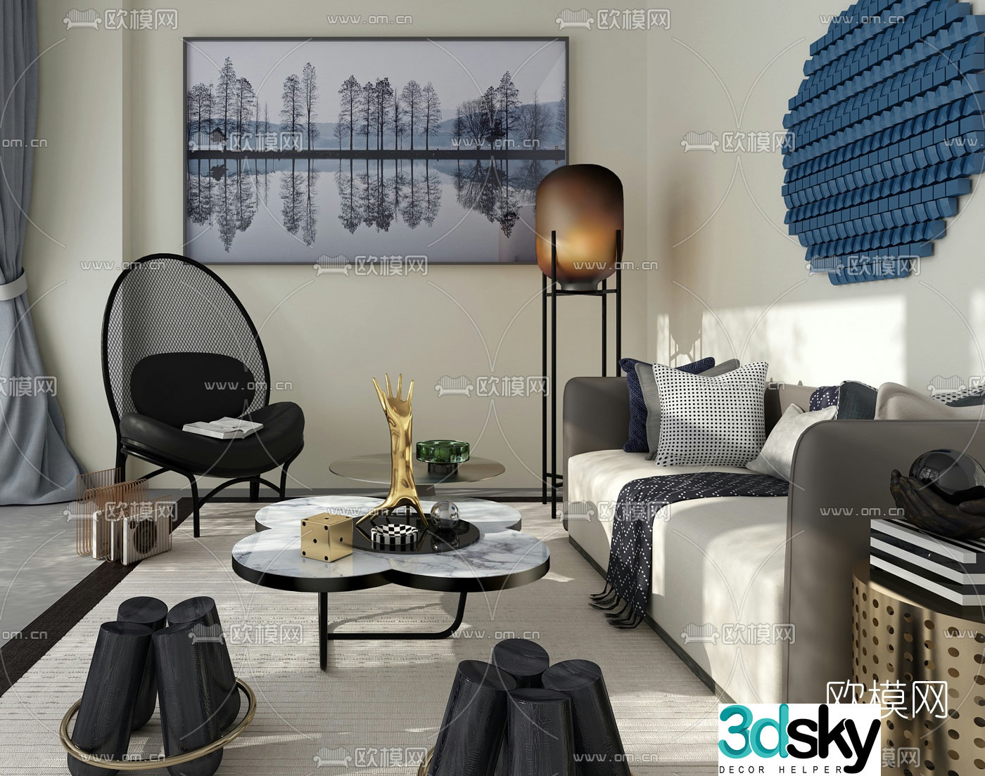G&K design modern fabric sofa combination 3d model