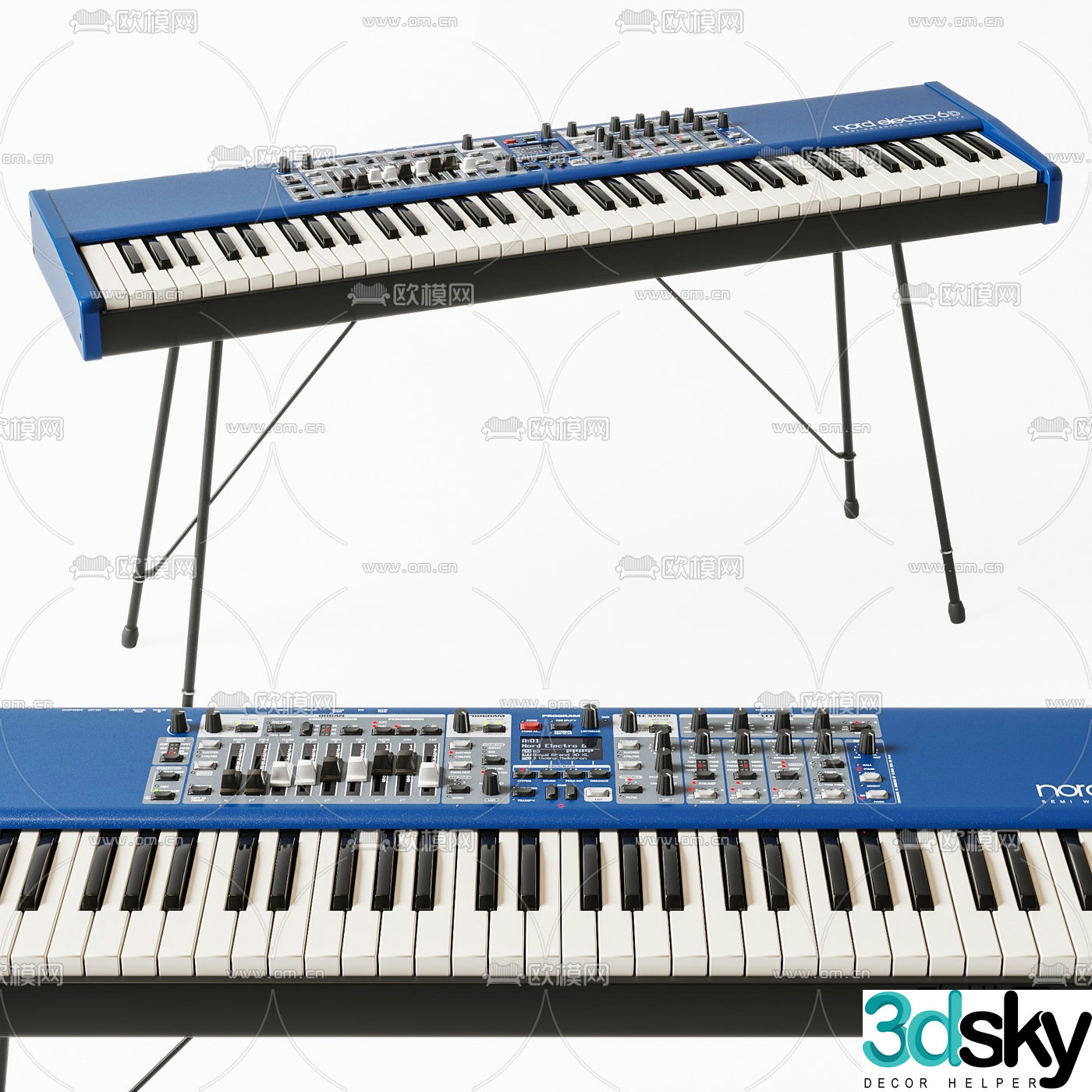Modern blue electronic keyboard 3d model