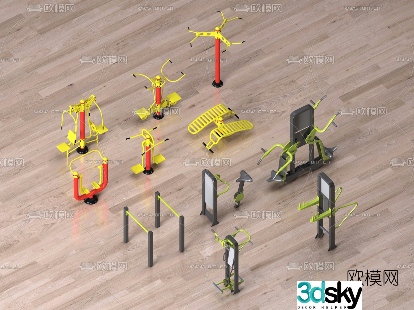 Modern outdoor public fitness equipment 3d model