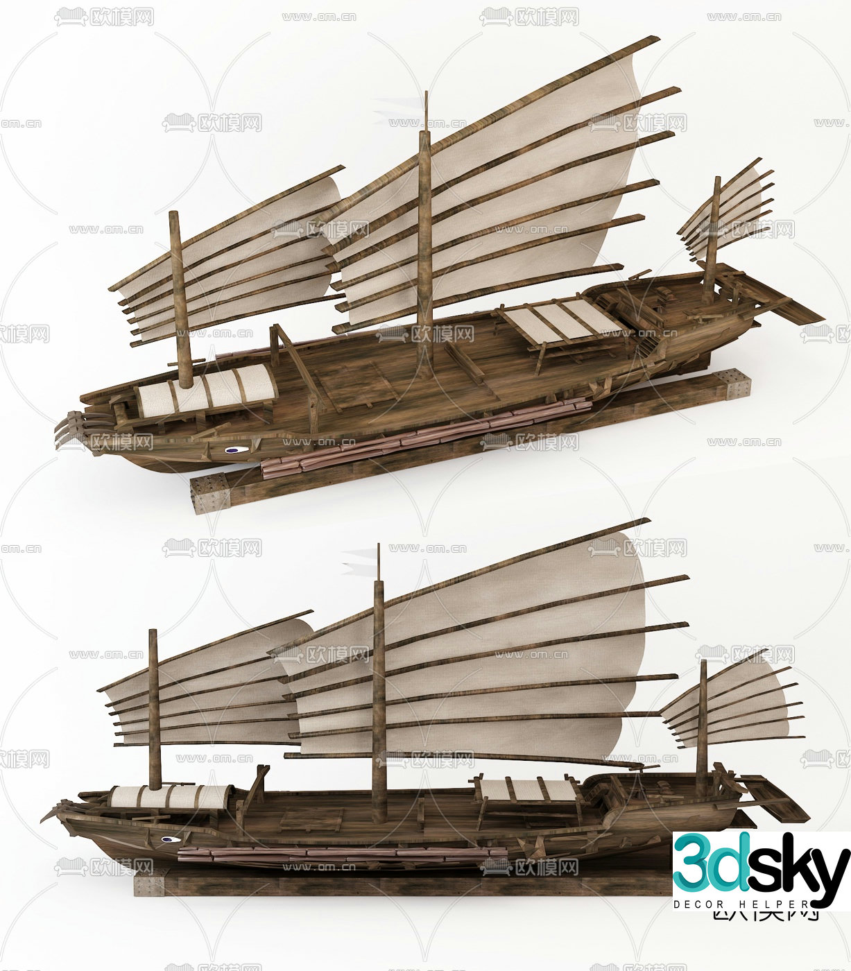 Chinese solid wood sailing ship 3D model