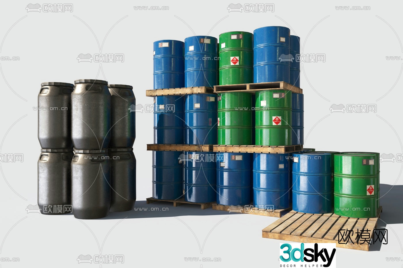 Industrial style warehouse plastic barrel oil barrel 3d model