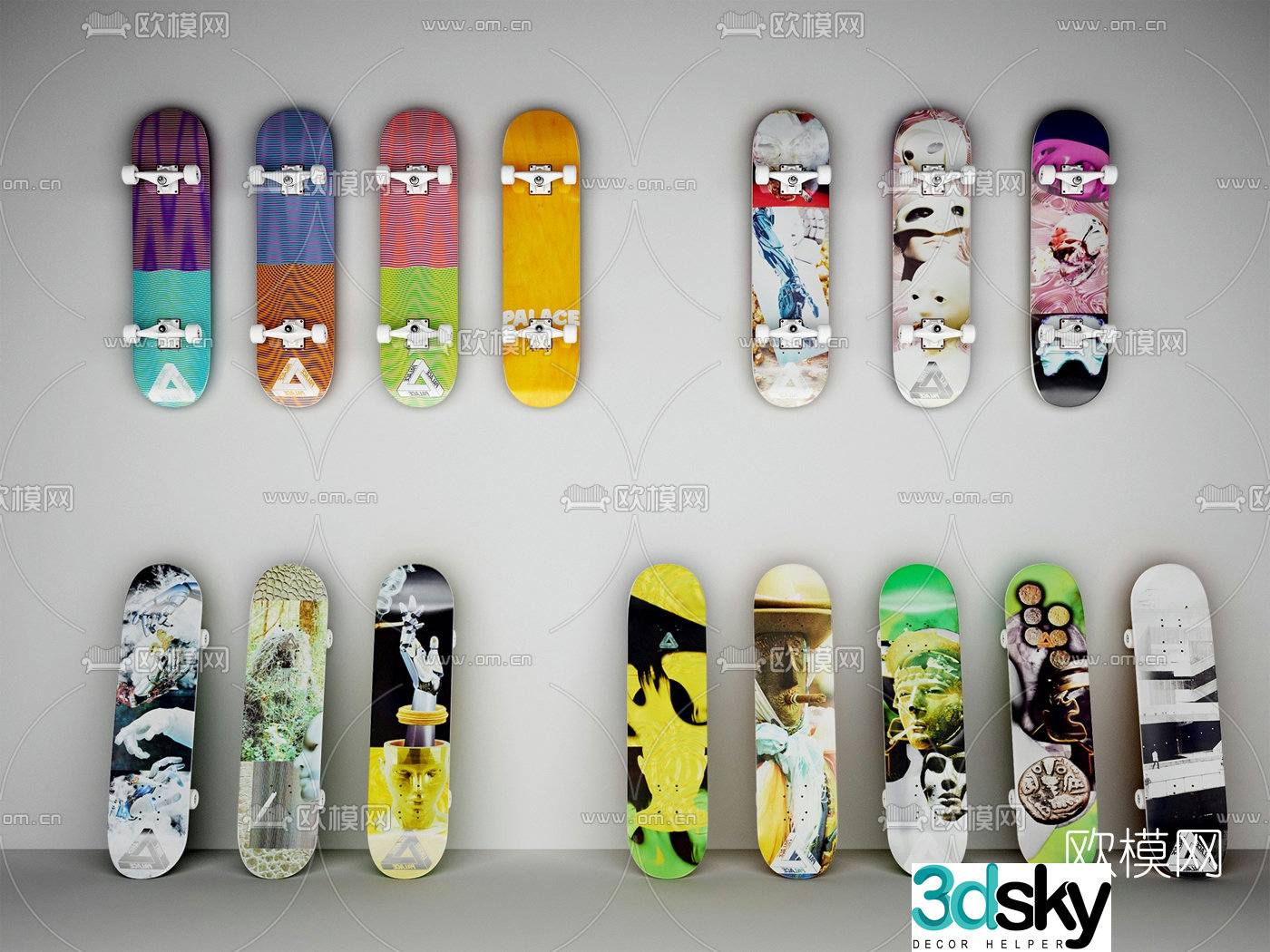 palace brand modern skateboard combination 3d model
