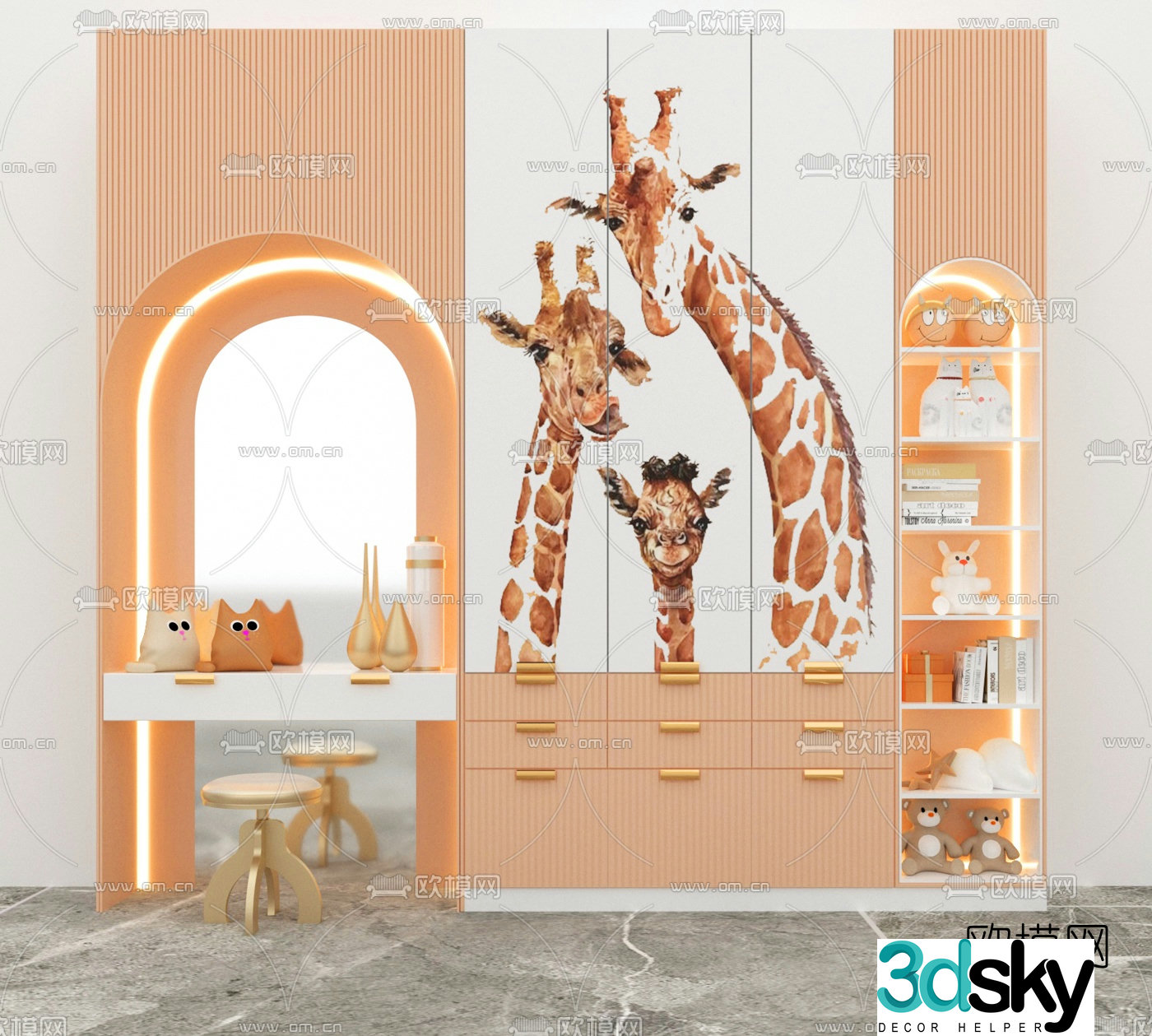 Modern children’s integrated wardrobe 3d model
