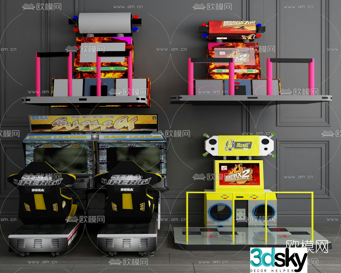 Modern dancing machine racing game machine combination 3d model