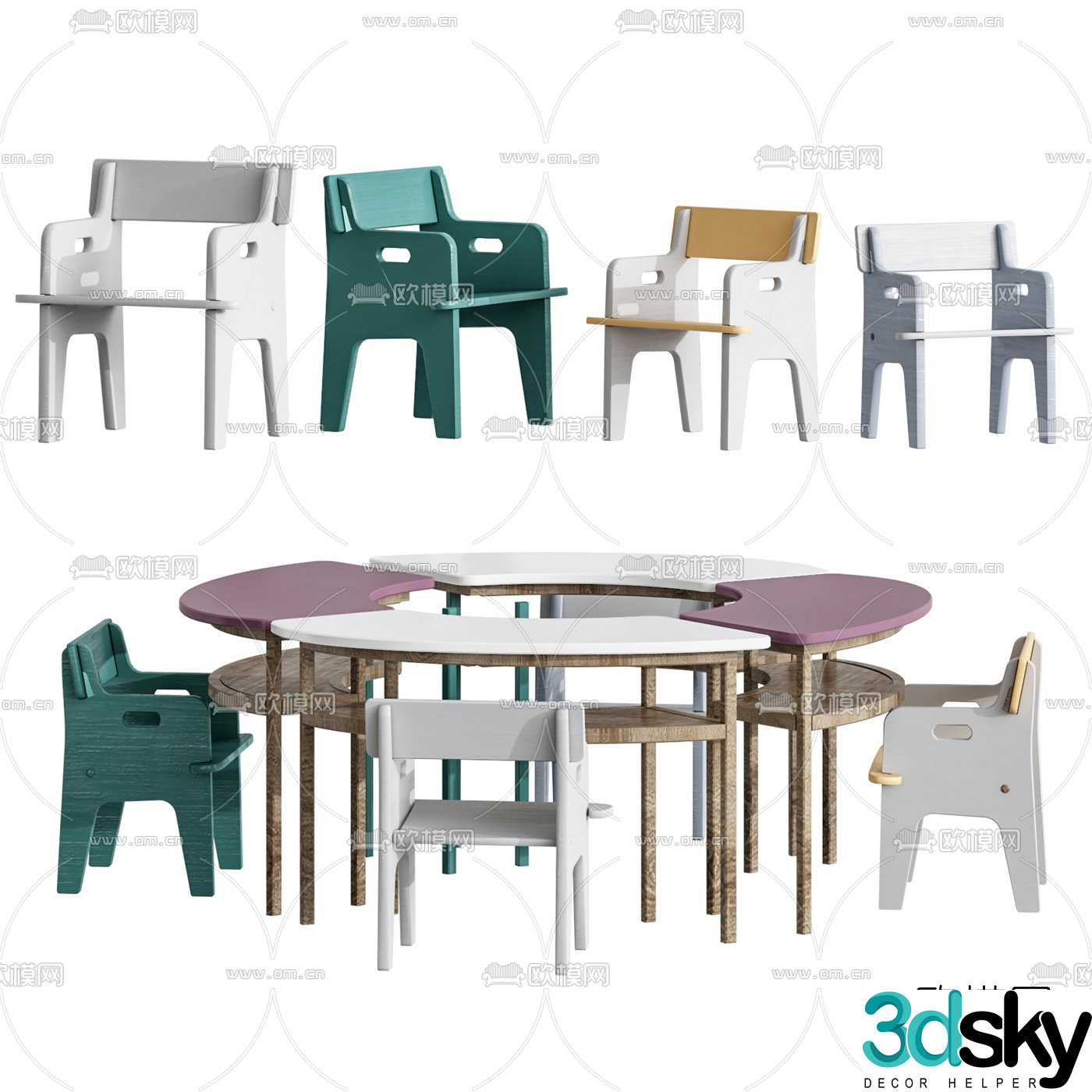 Nordic solid wood children’s table and chair 3d model