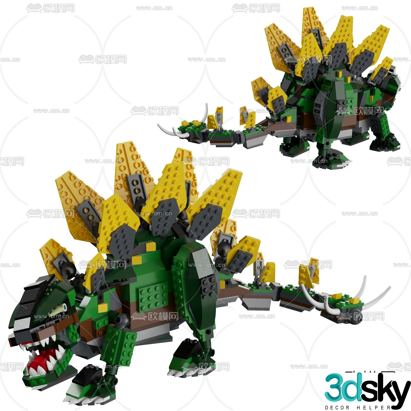 Modern building block stegosaurus toy 3d model