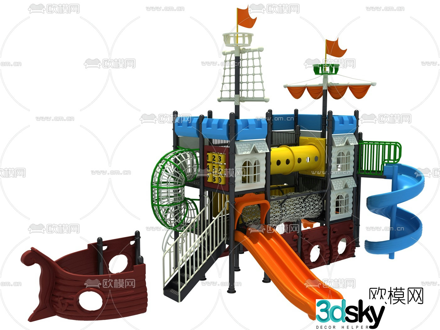 Modern pirate ship slide 3d model