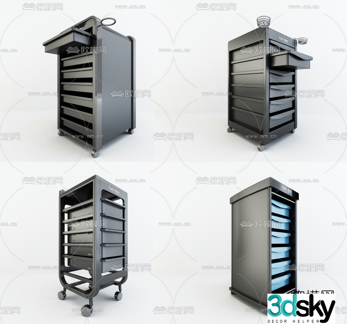 Modern barber shop metal cart 3D model