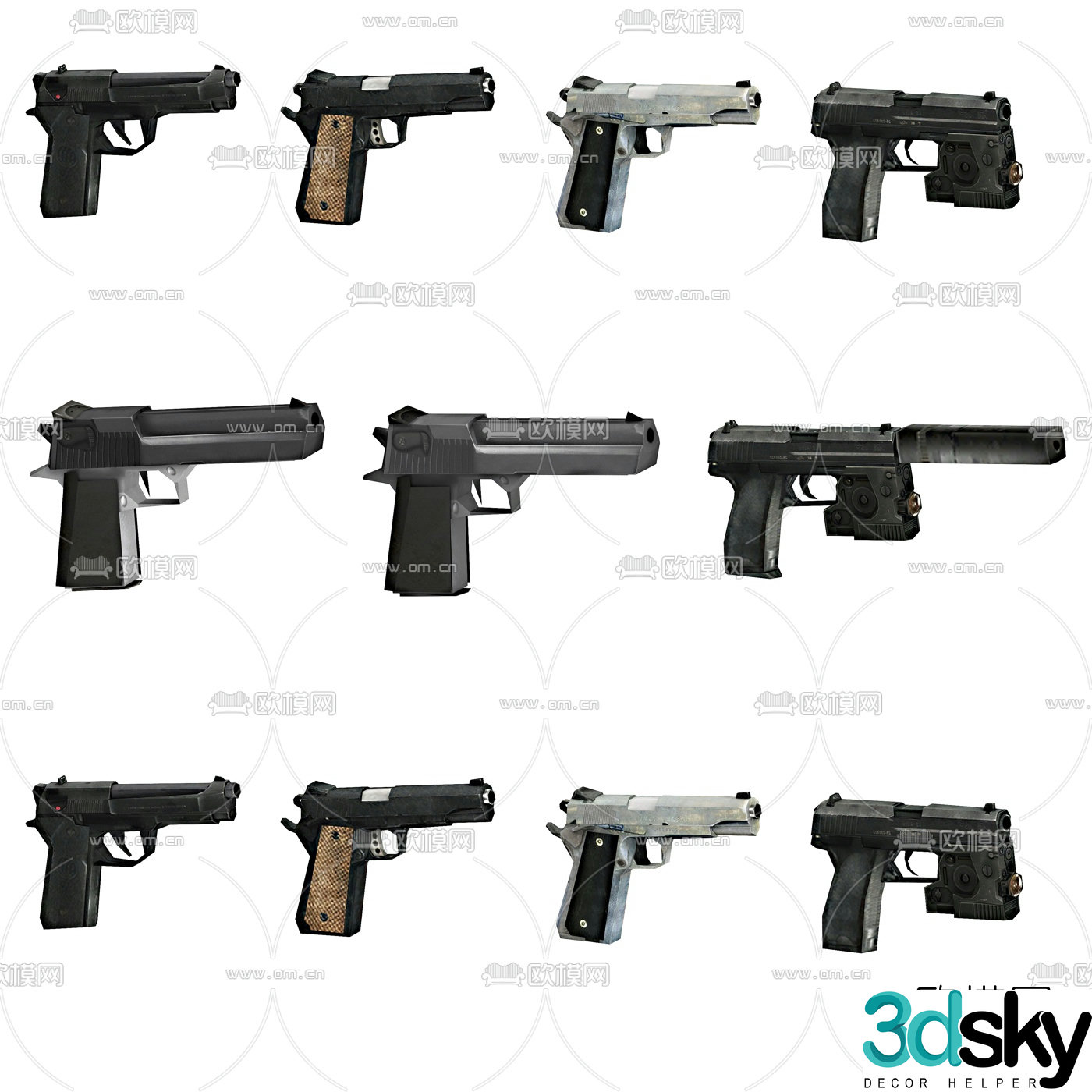 Modern pistol combination 3D model