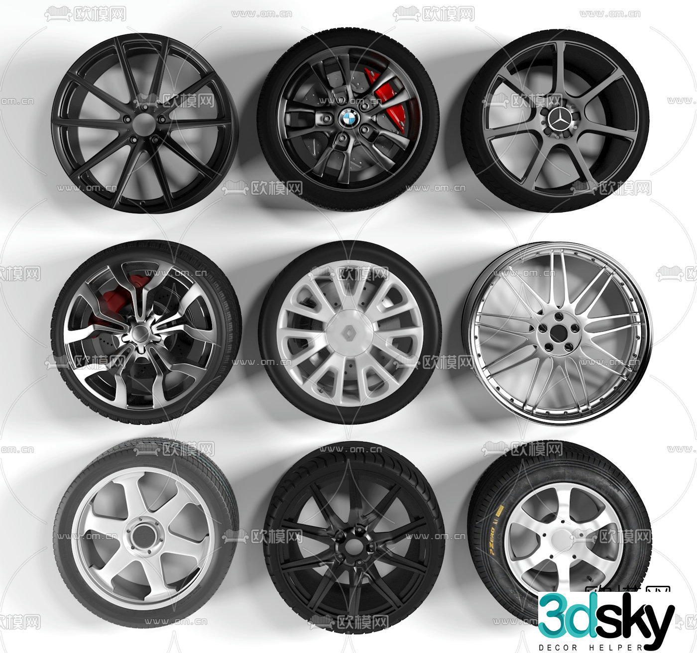 Modern car tire combination 3d model