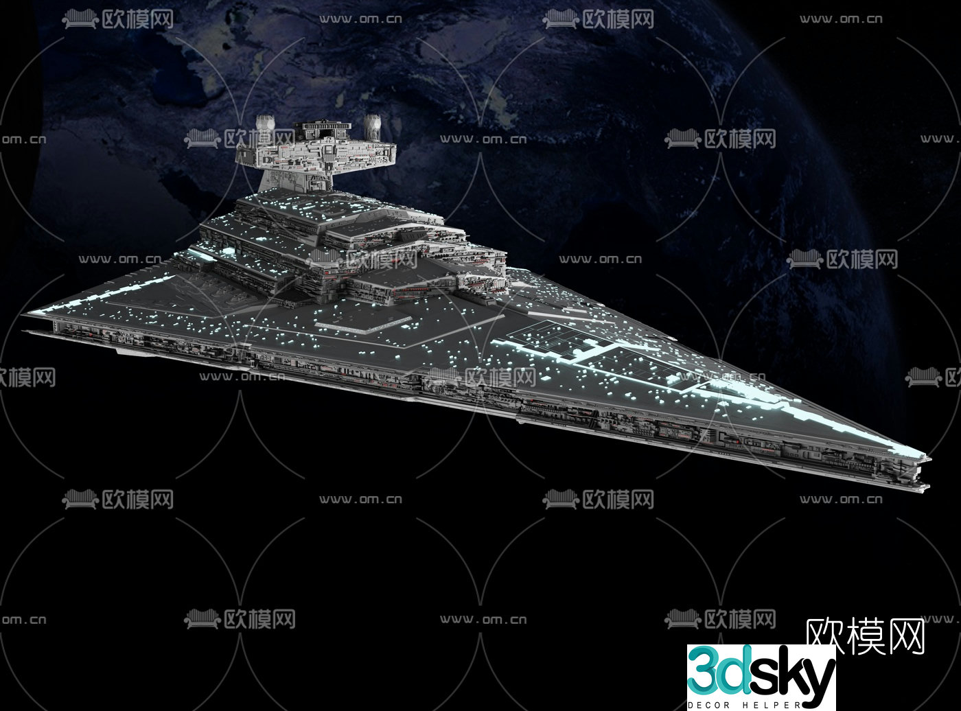 Modern space science fiction spaceship battleship 3d model