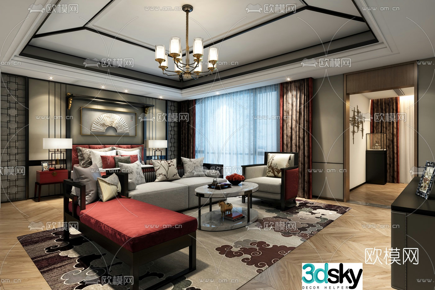 Yipai Design New Chinese Style Bedroom Master Room 3D Model