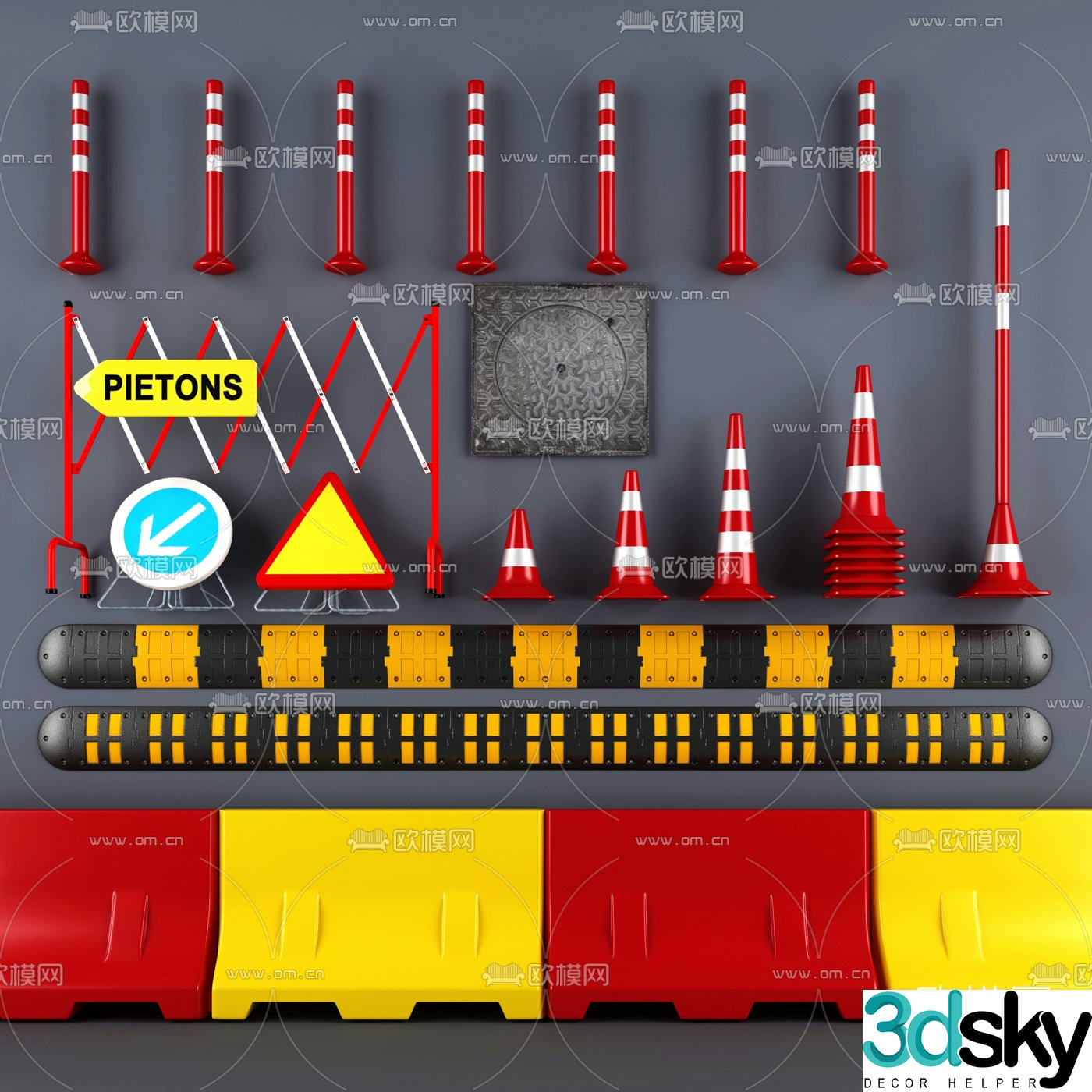 Modern speed bump ice cream bucket roadblock combination 3D model