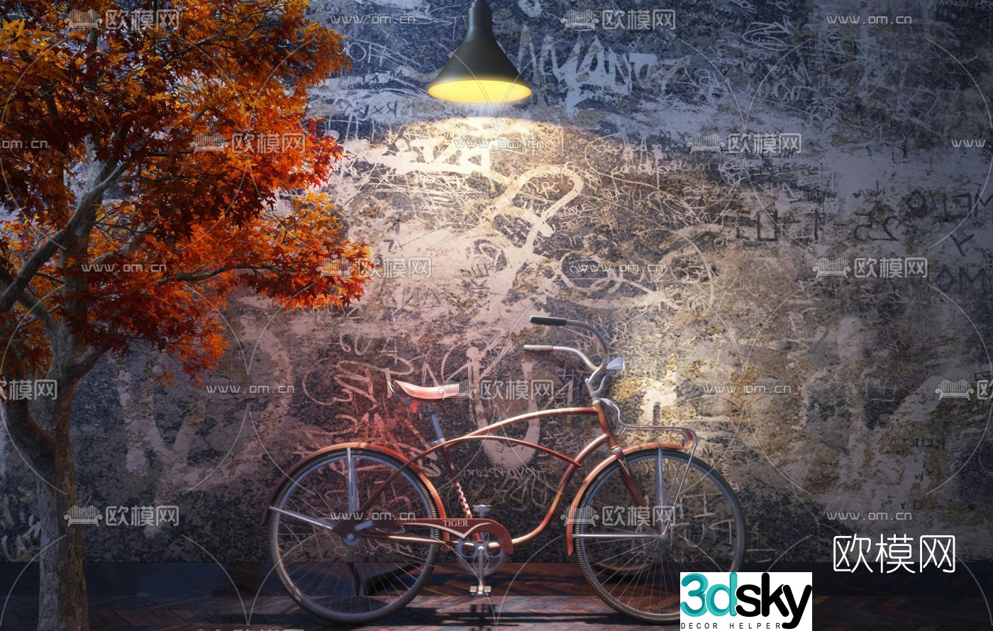 Modern retro bicycle maple street light combination 3D model