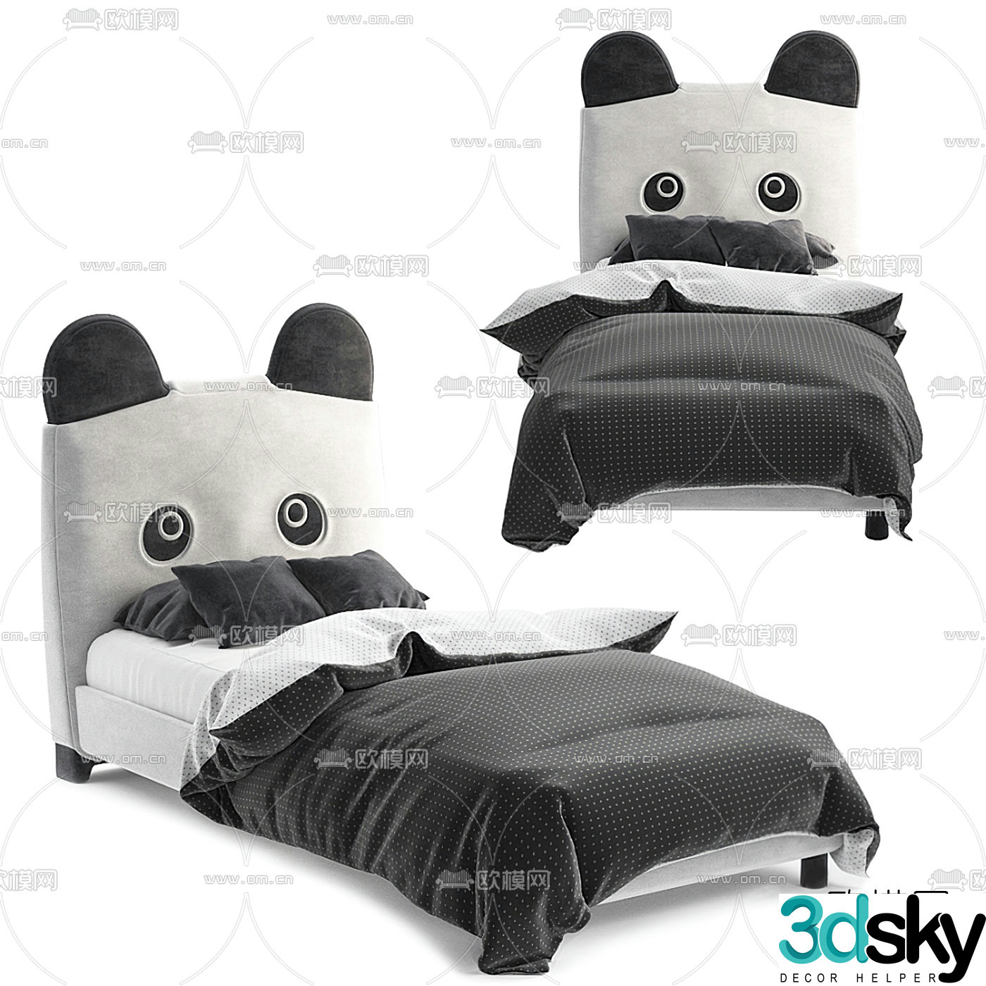 Modern fabric panda children’s bed 3d model