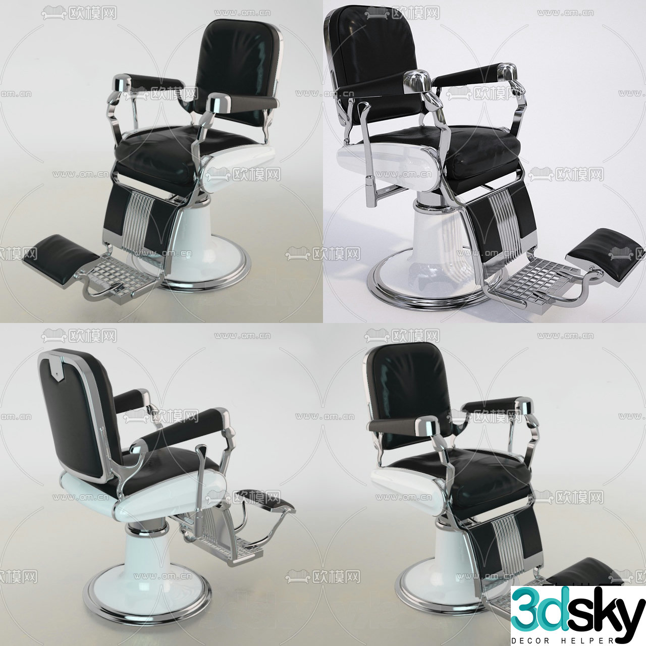 Modern black leather barber chair 3d model
