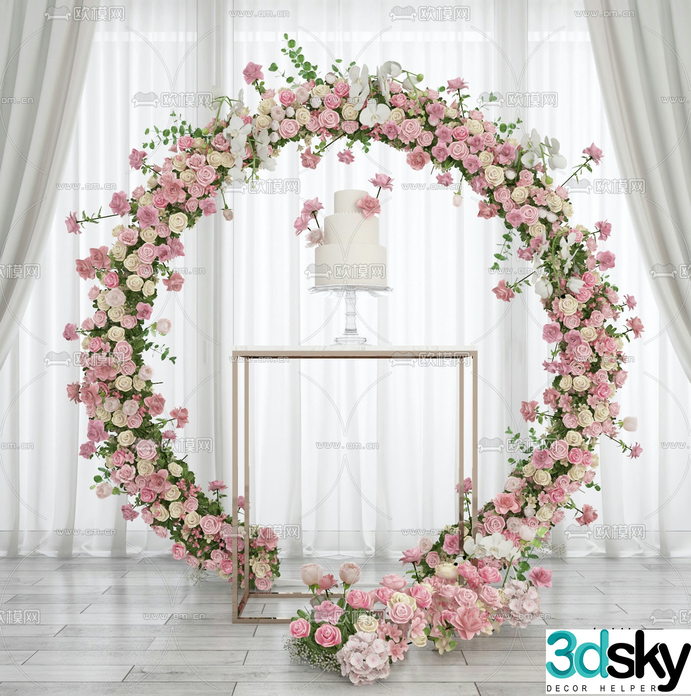 Modern wedding garland cake 3d model
