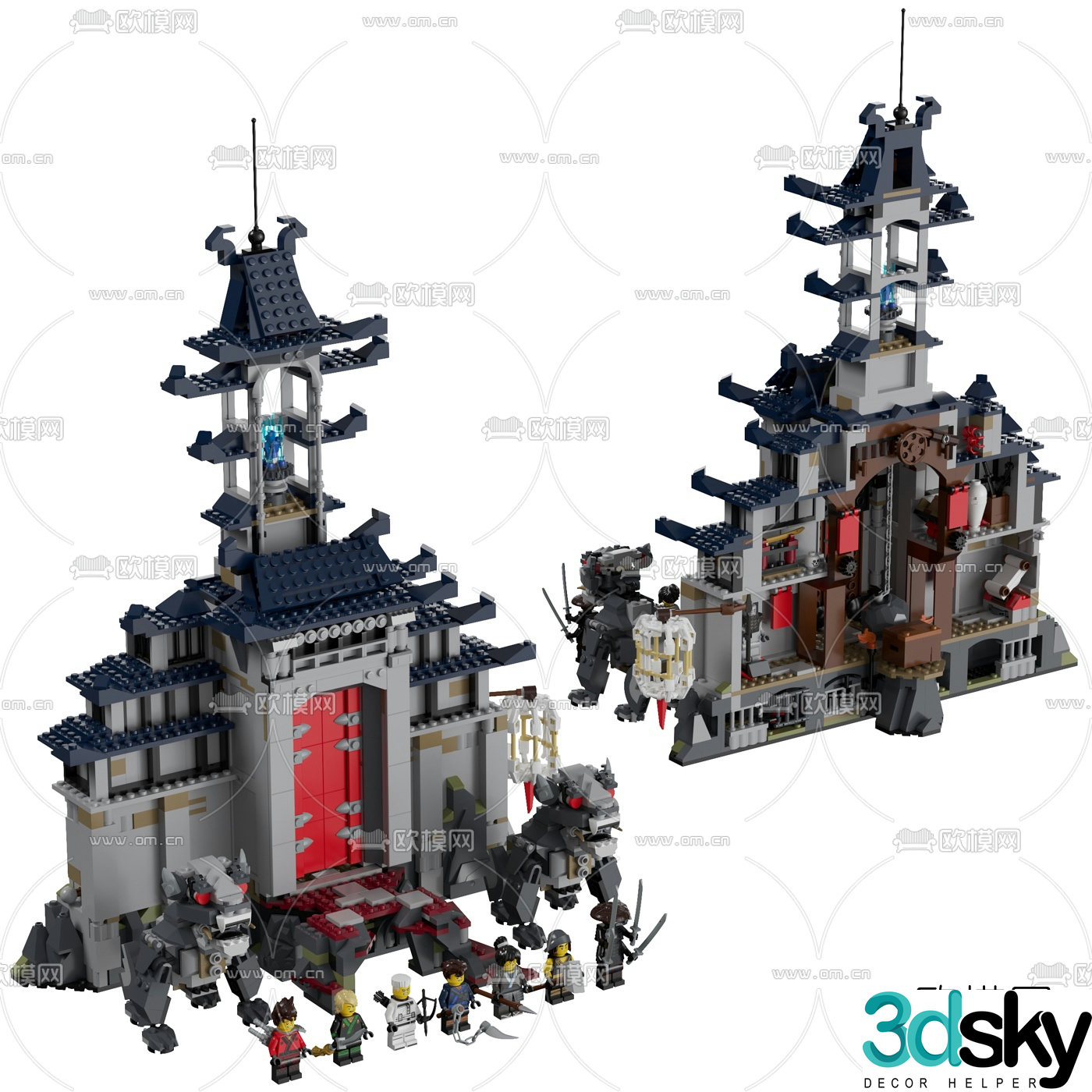 Modern weapons temple building blocks toy 3d model