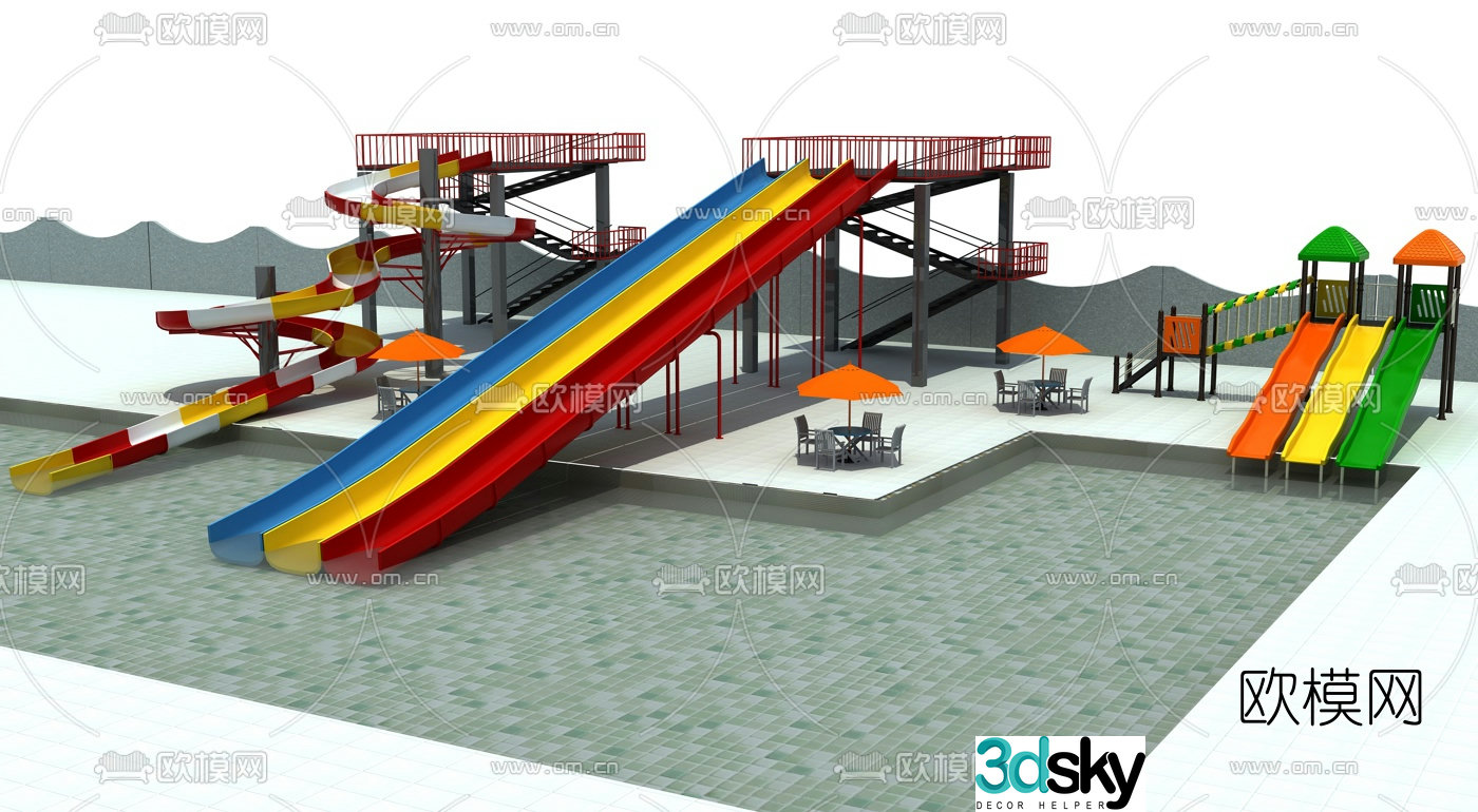 Modern water park slide ride 3d model