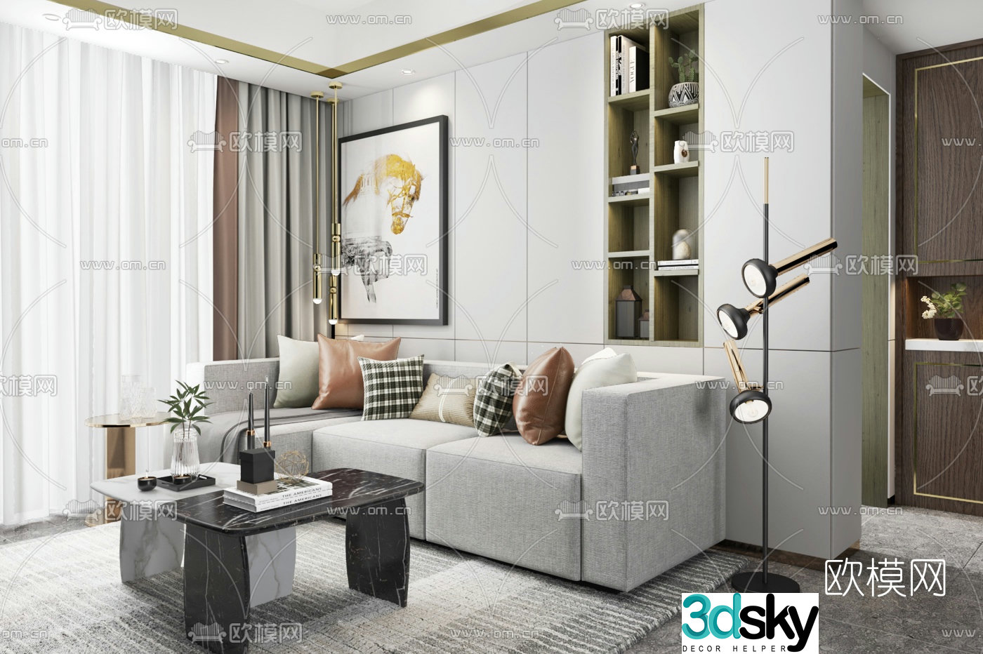 Meizhi Home Design Modern Fabric Sofa Set 3D Model