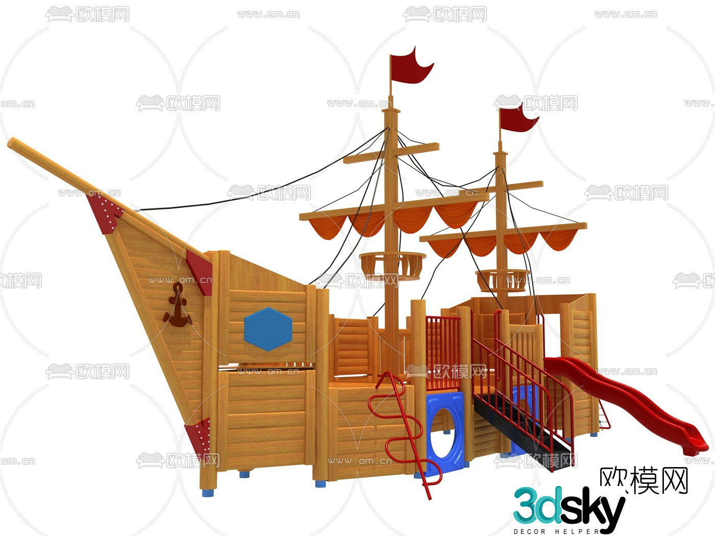 Modern pirate ship slide 3d model