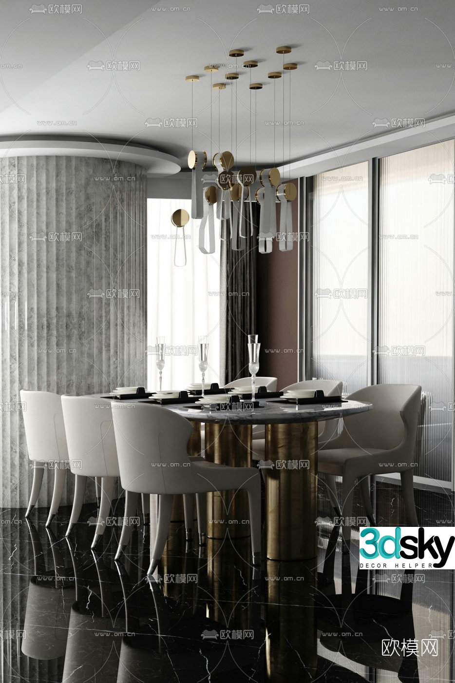 kana design modern dining table and chairs 3d model