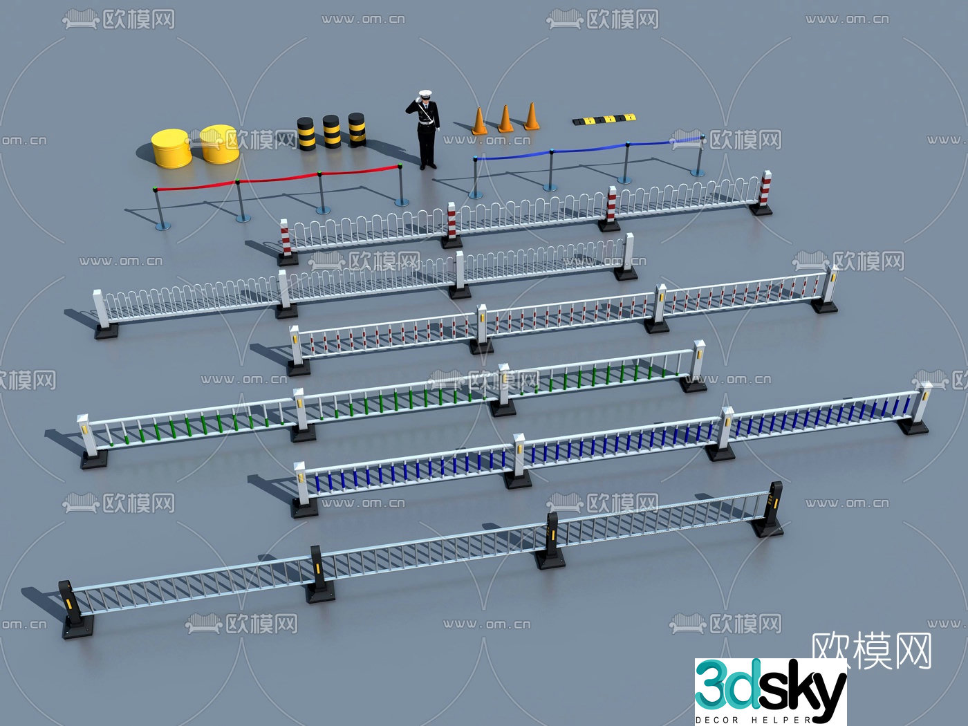 Modern road isolation belt guardrail 3d model