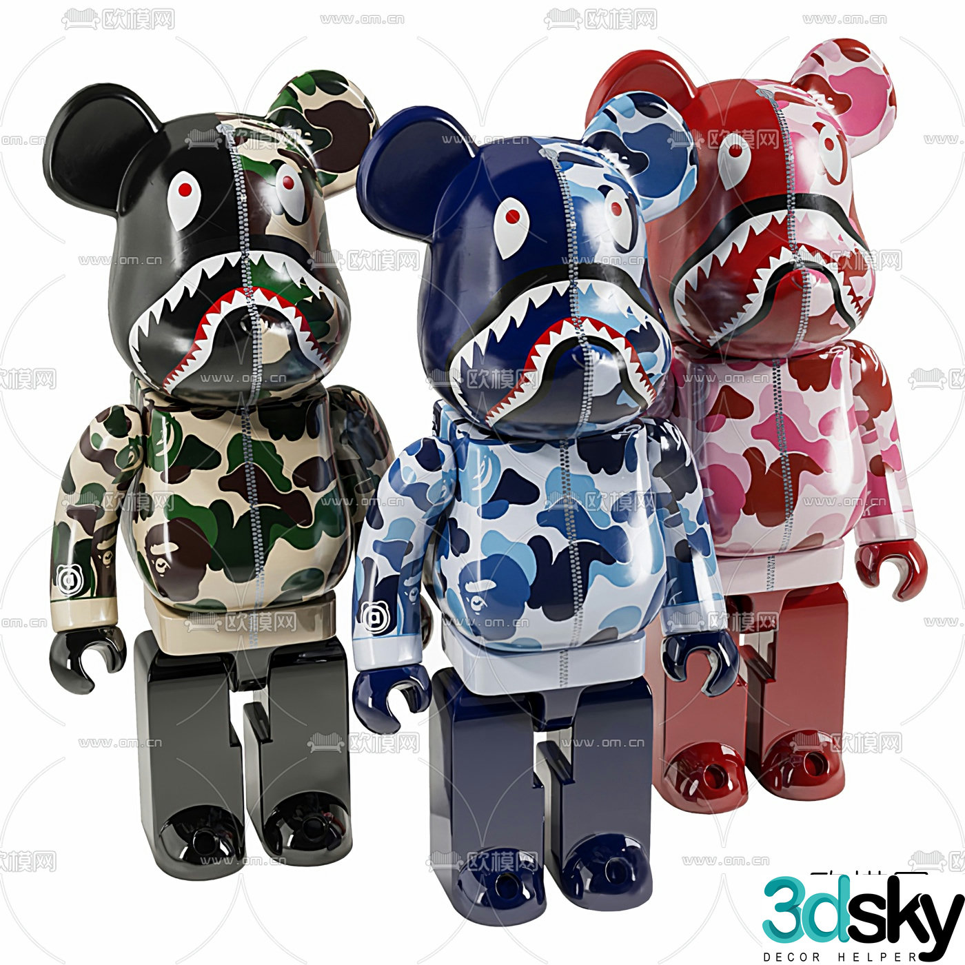 Modern camouflage violent bear toy 3d model