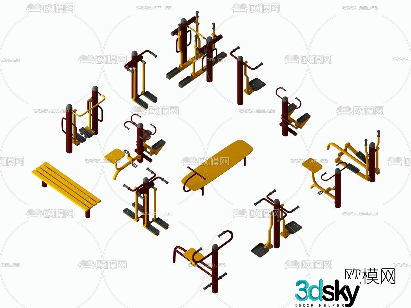 Modern outdoor fitness equipment 3d model