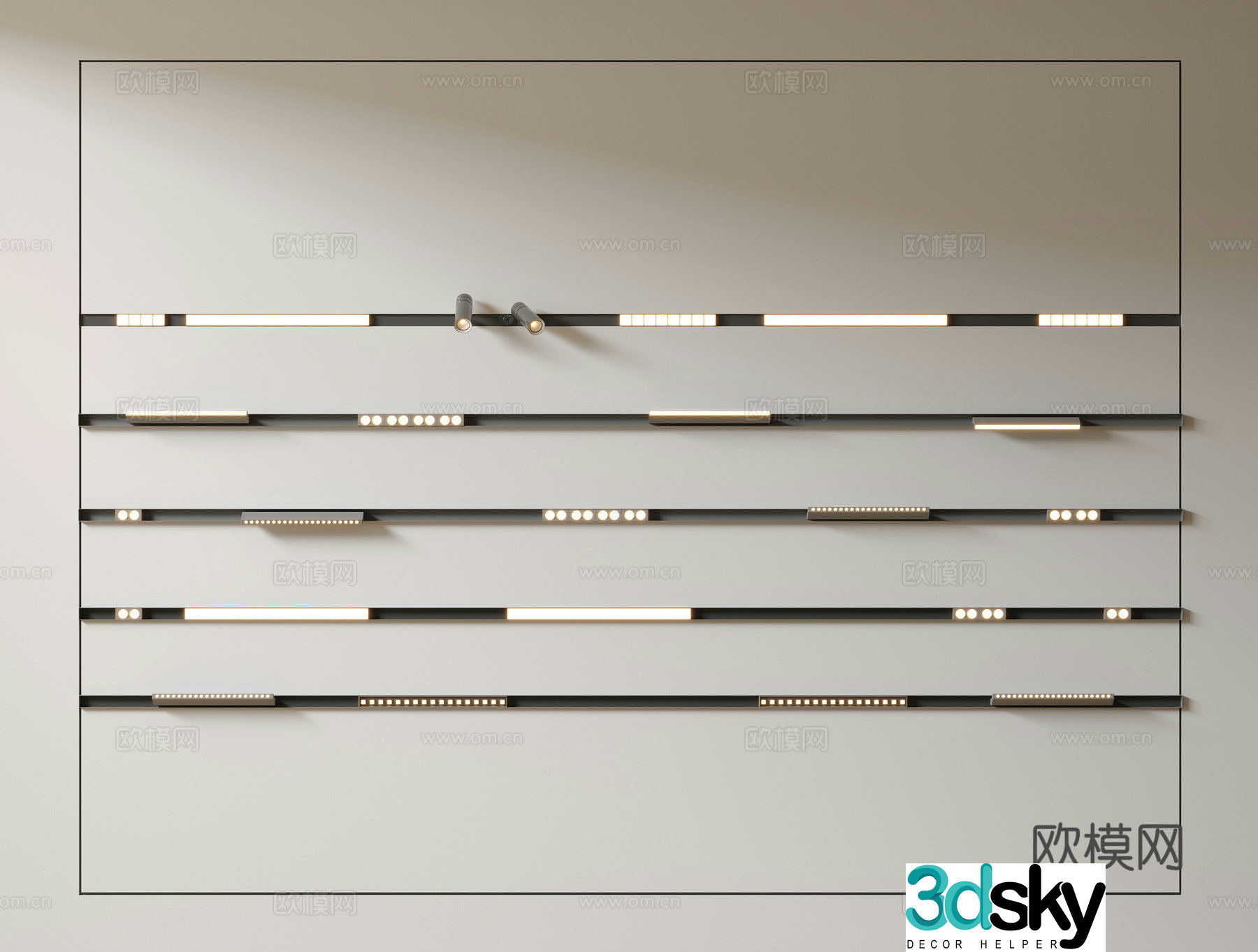 Minimalist downlight spotlight magnetic track light surface-mounted turning spotlight linear light 3D model