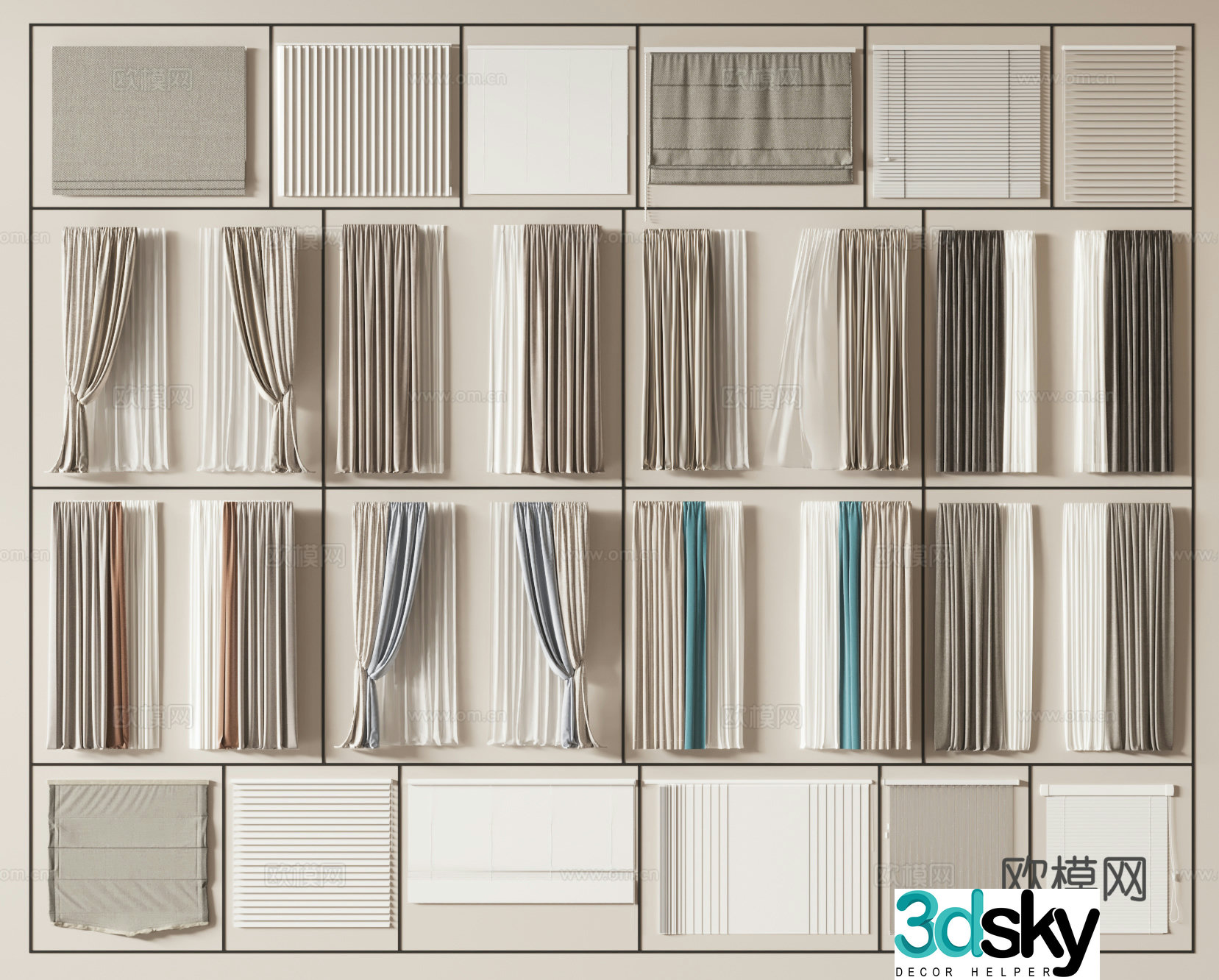 Modern curtains Roman blinds Venetian blinds 3d model