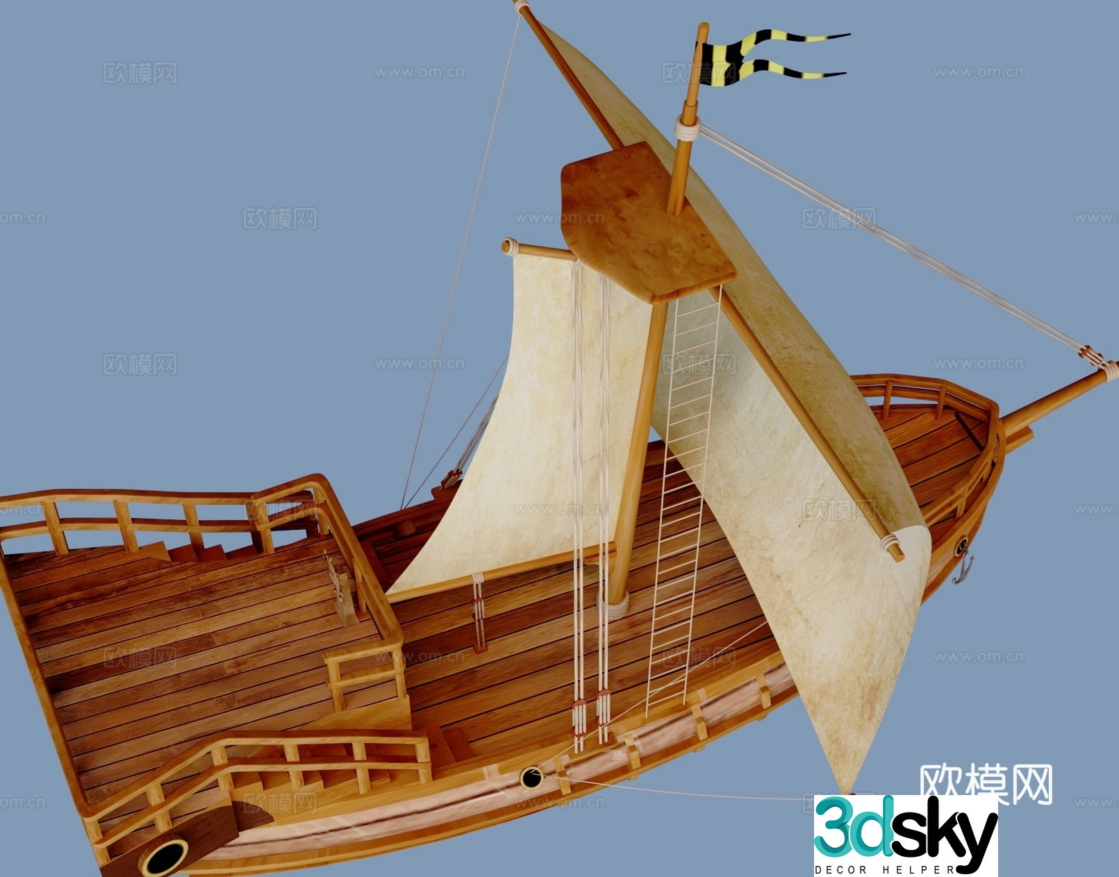 wooden boat boat sailing ship 3d model