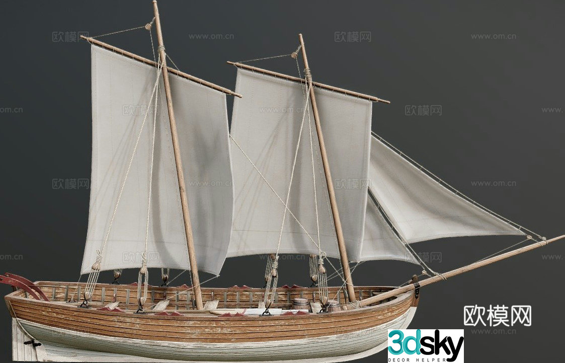 wooden sailing ship 3d model