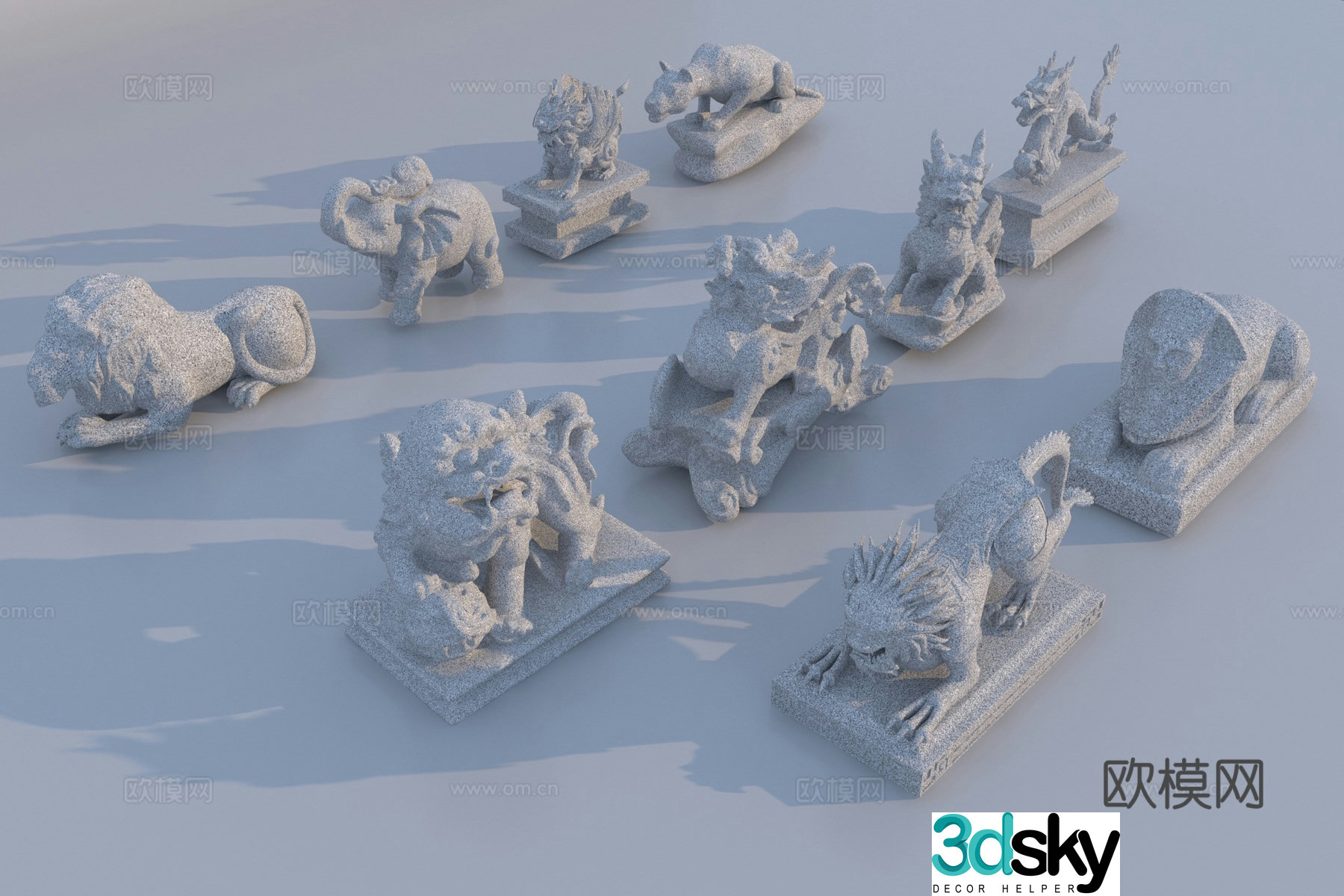 New Chinese-style sculpture stone lion sculpture 3D model