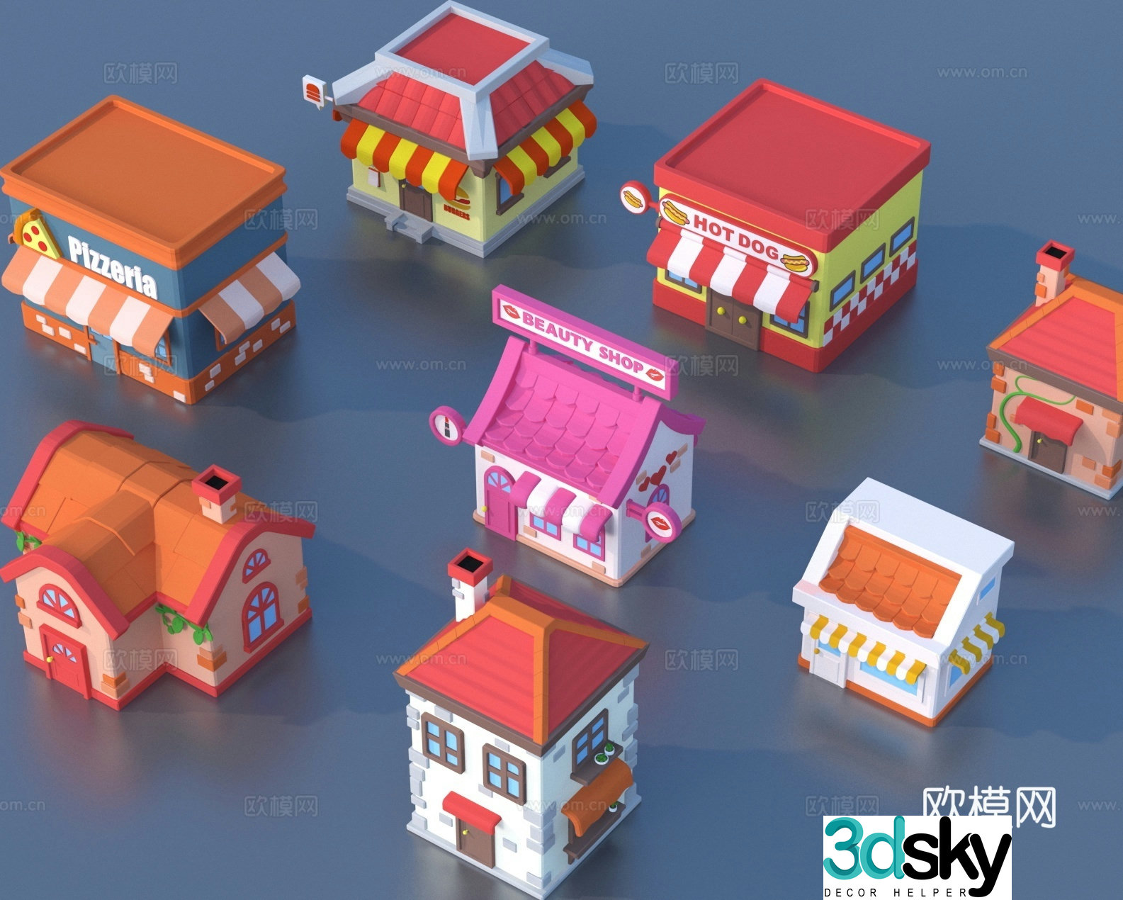 Cartoon house building block house 3d model