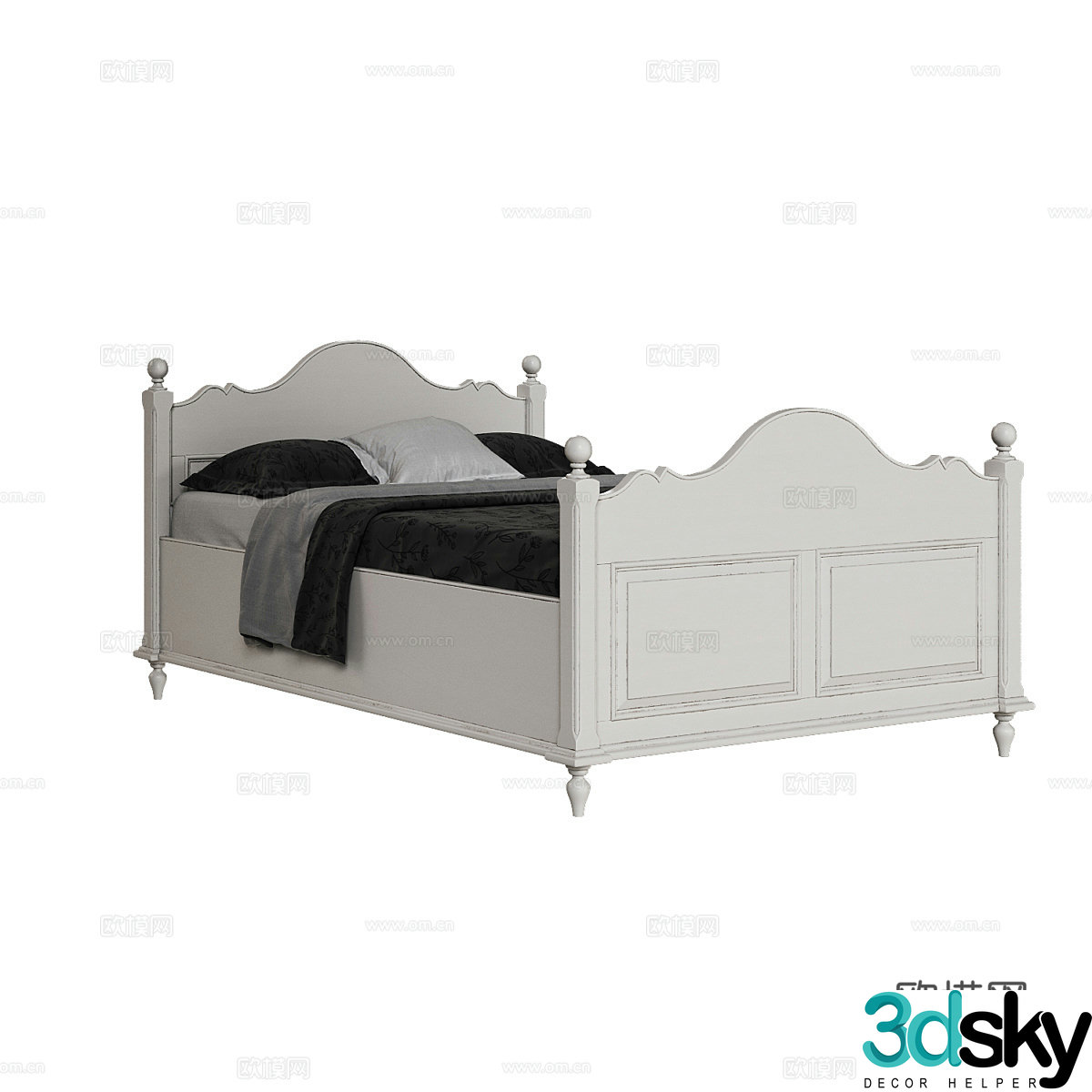 French double bed 3d model