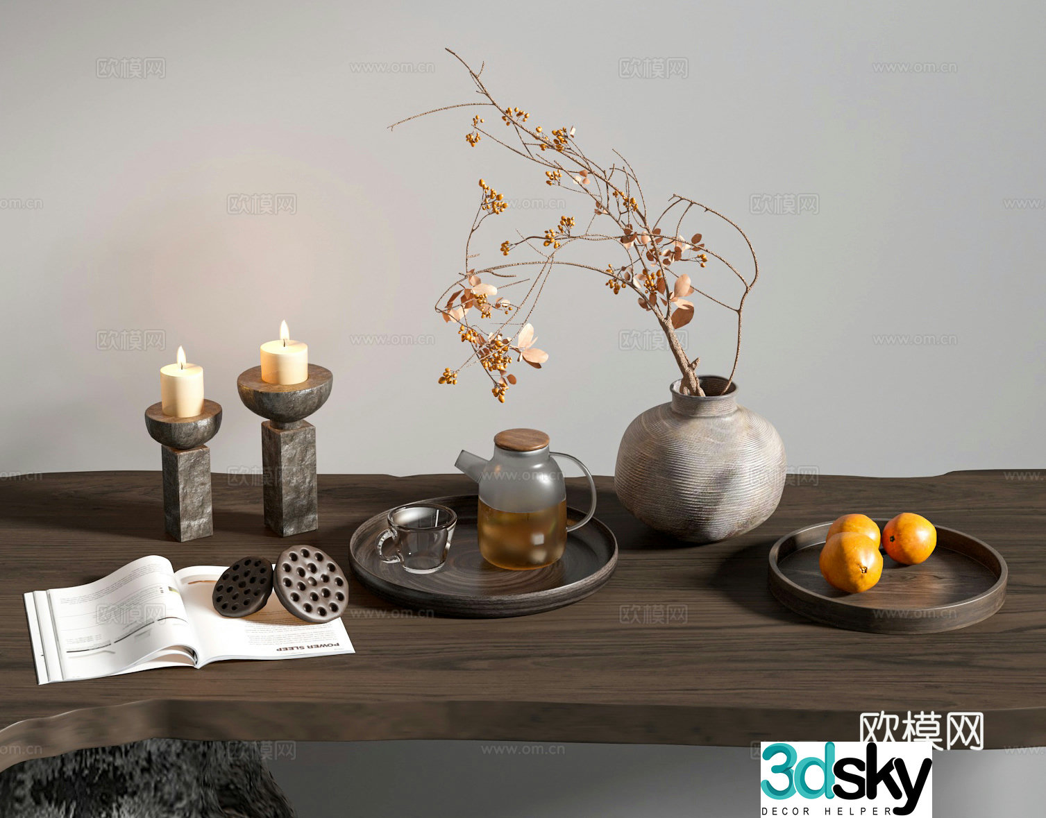 Medieval style decorations table decorations candles vases 3D model