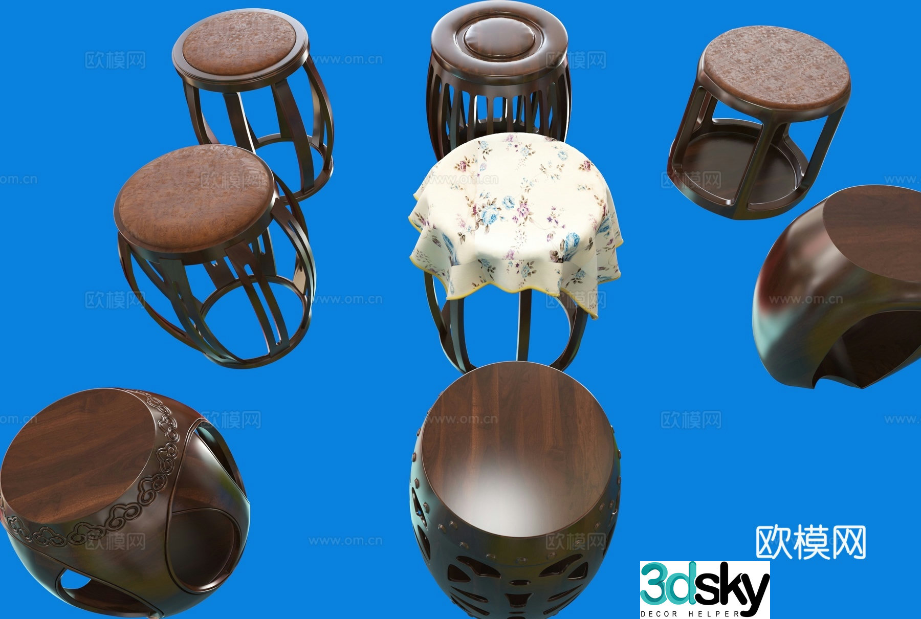 New Chinese style stool low stool round stool 3D model