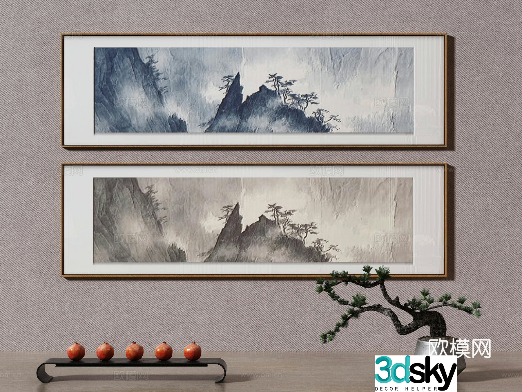 New Chinese style landscape painting decorative painting 3D model