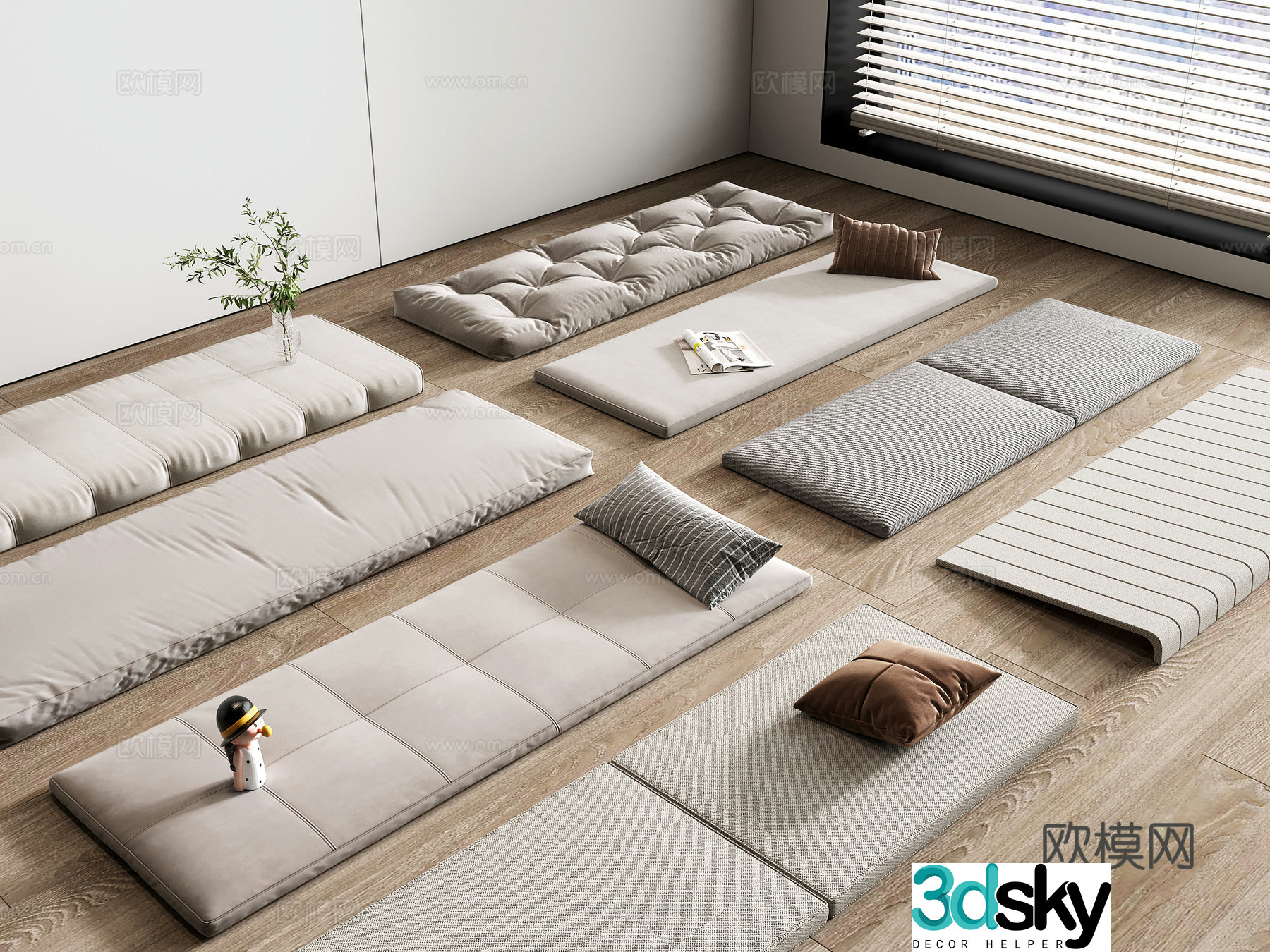 Bay window cushion seat cushion sofa cushion pillow 3D model